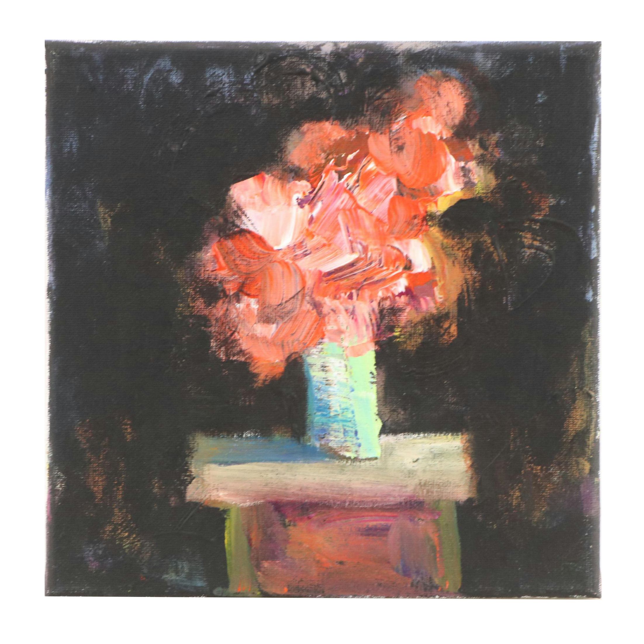Elle Raines Floral Still Life Acrylic Painting, 21st Century