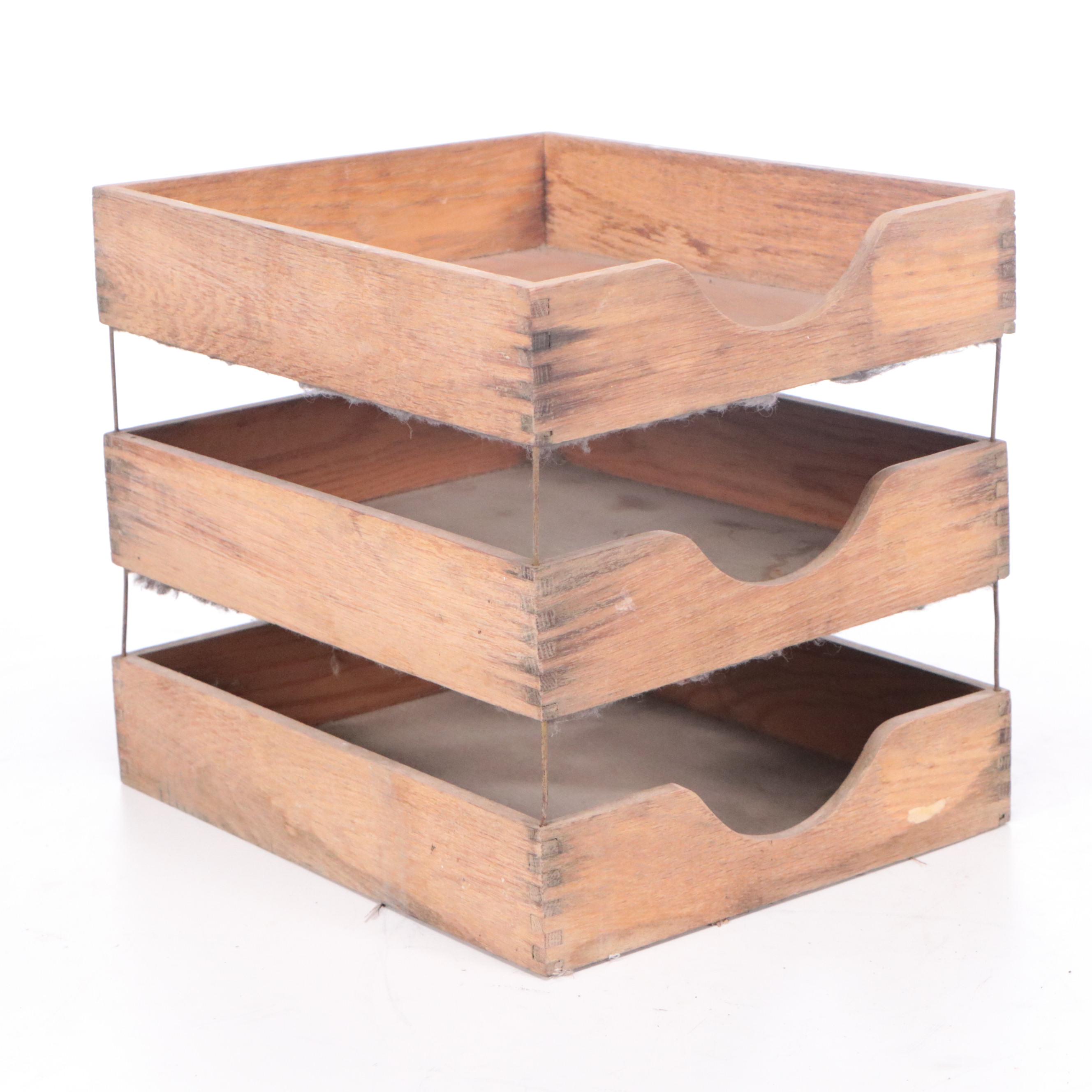Harry C. Hedberg Wood and Metal Three-Tiered Paper Tray with More