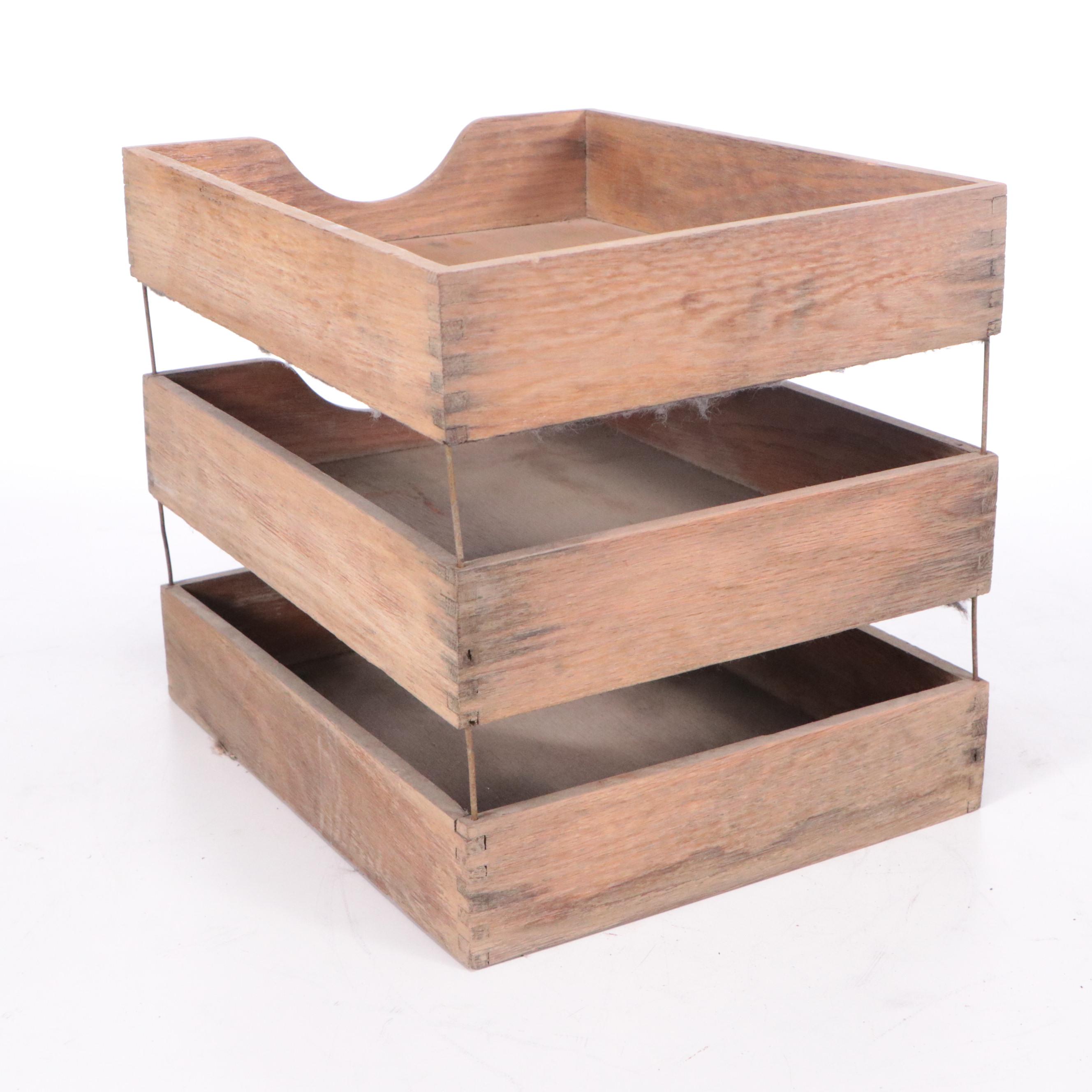 Harry C. Hedberg Wood and Metal Three-Tiered Paper Tray with More