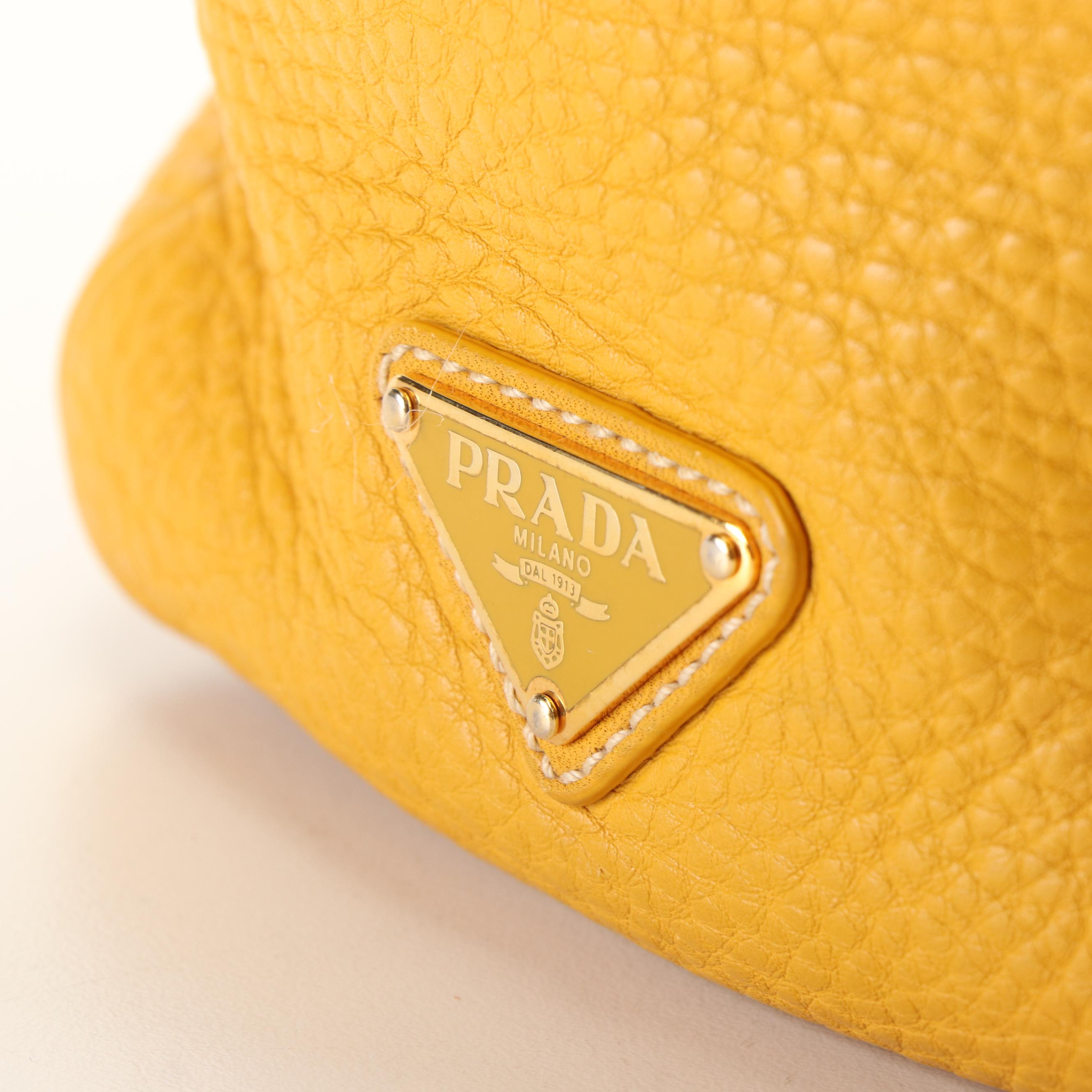 Prada Front Pocket Tote Bag in Yellow Pebbled Leather