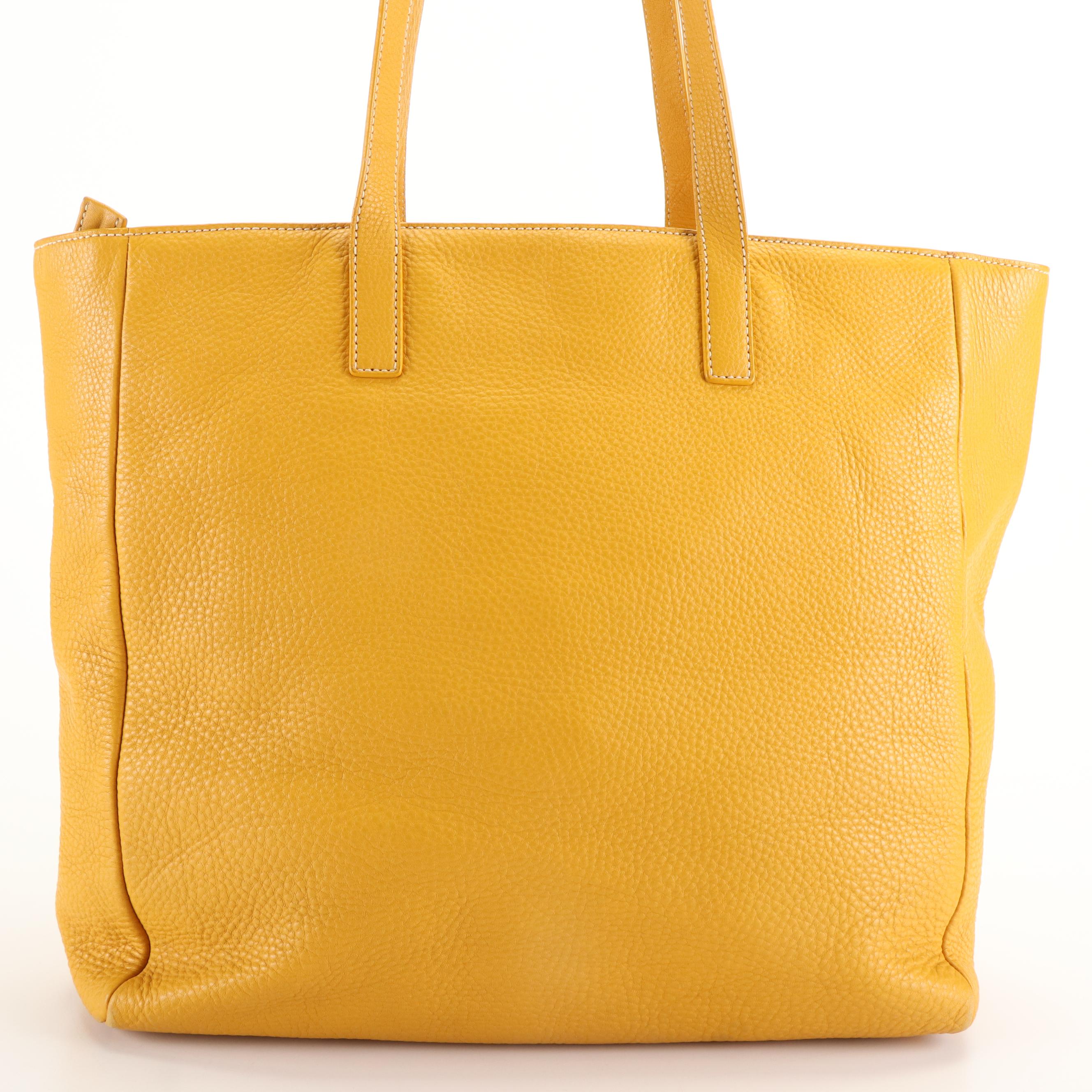 Prada Front Pocket Tote Bag in Yellow Pebbled Leather