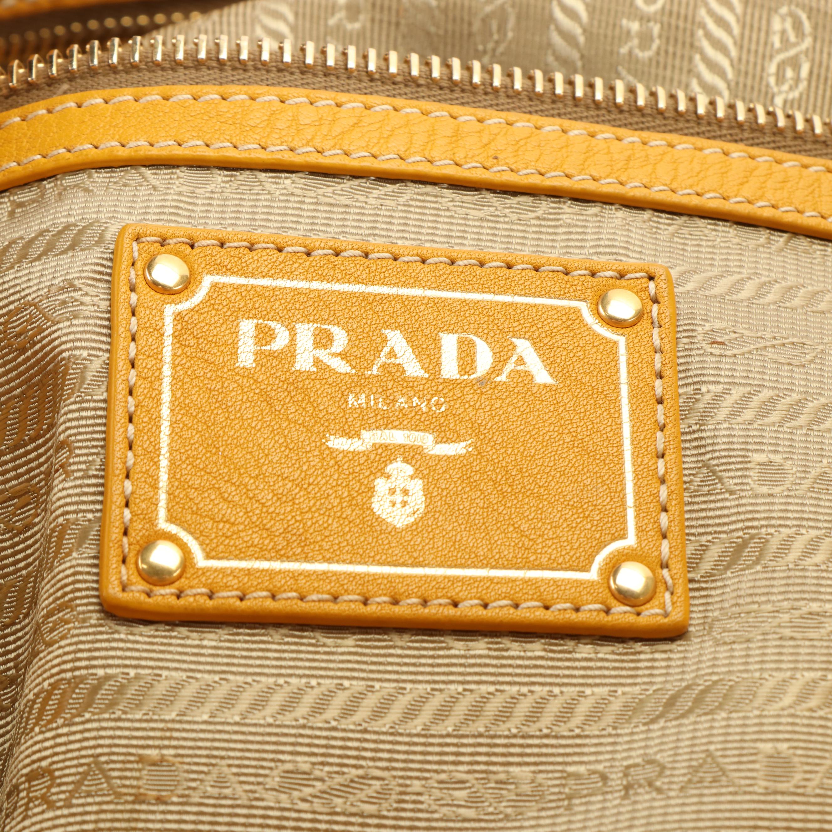 Prada Front Pocket Tote Bag in Yellow Pebbled Leather