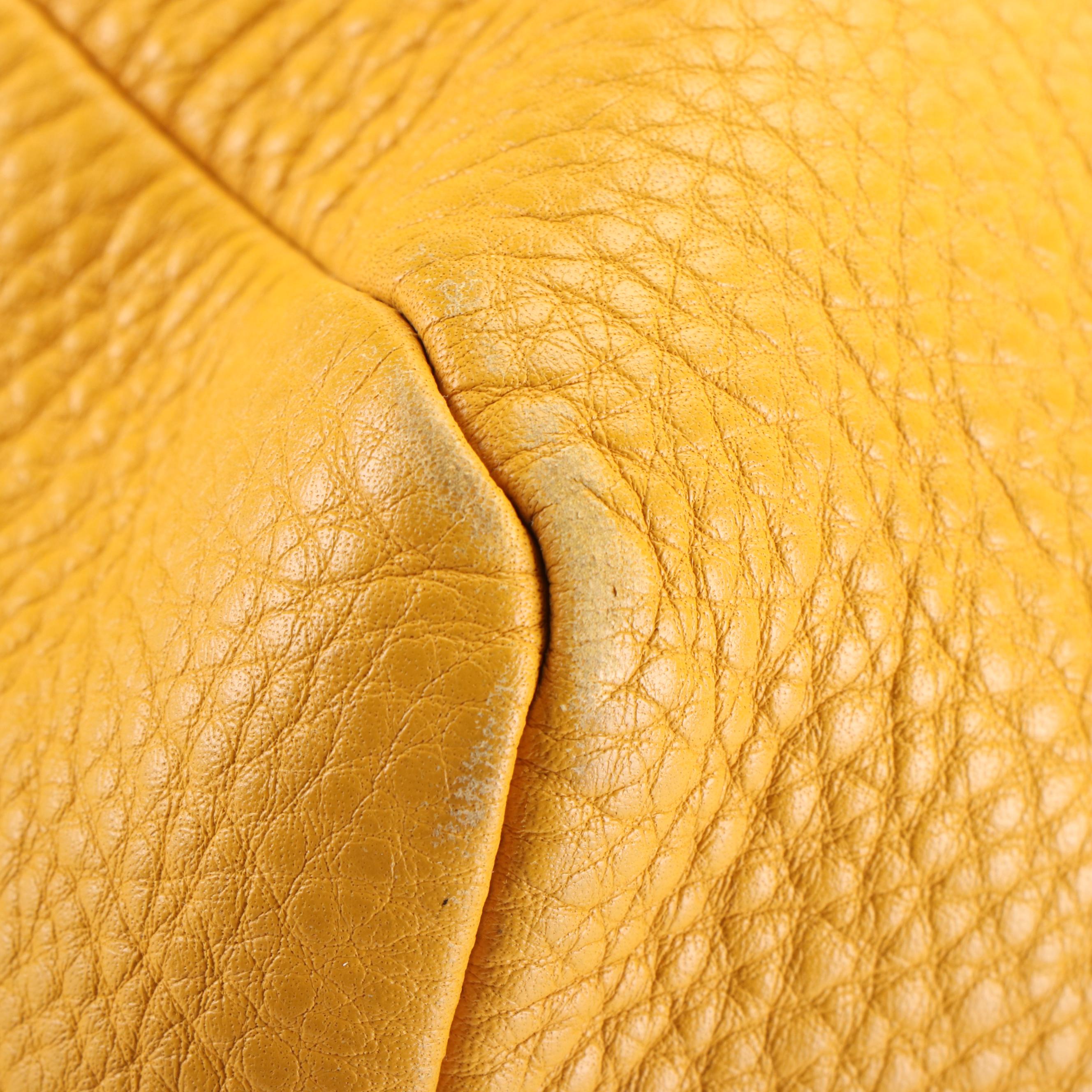 Prada Front Pocket Tote Bag in Yellow Pebbled Leather