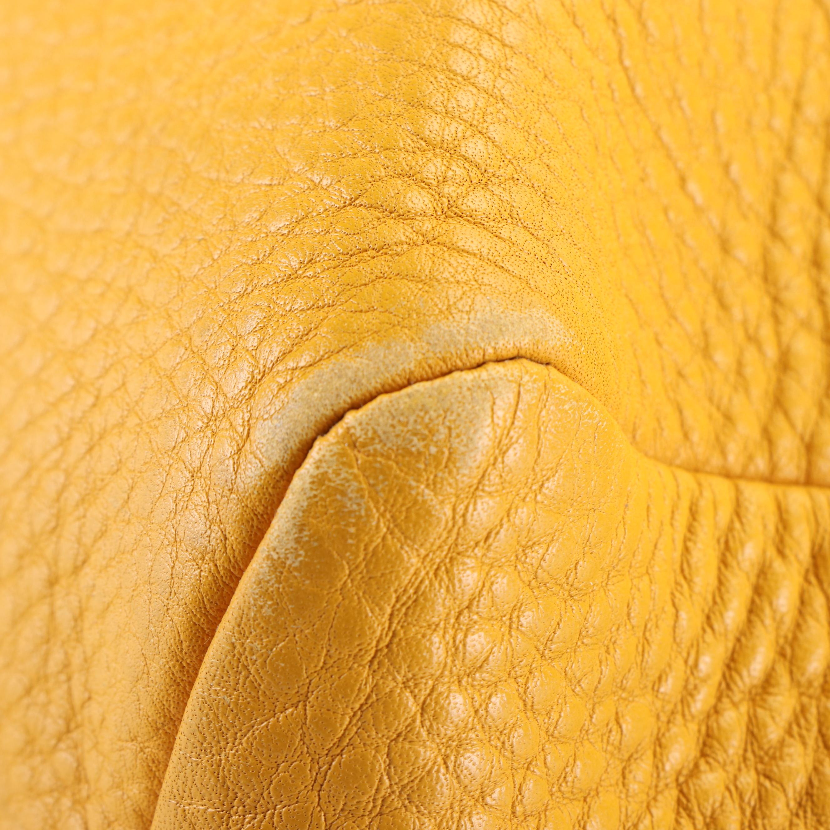 Prada Front Pocket Tote Bag in Yellow Pebbled Leather