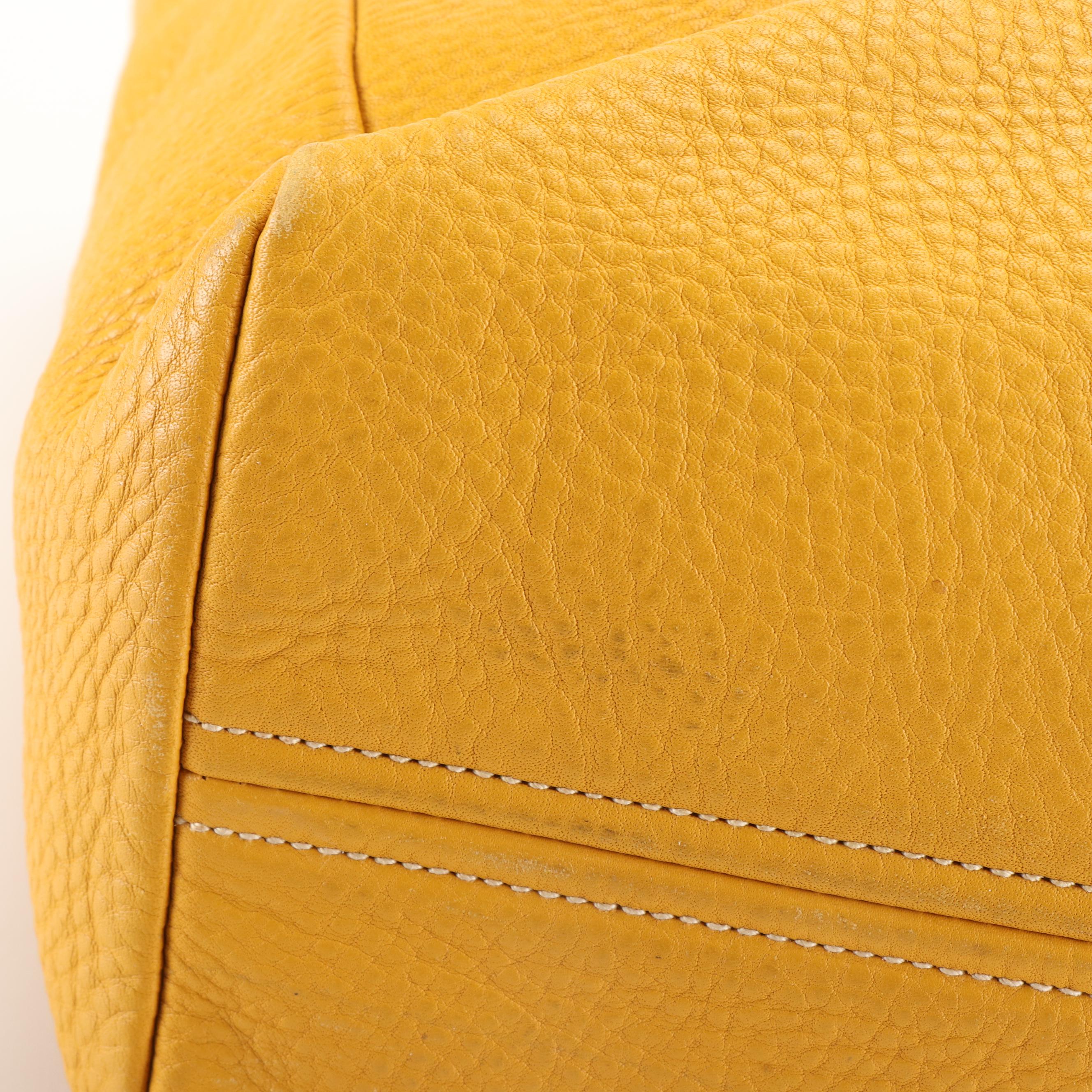 Prada Front Pocket Tote Bag in Yellow Pebbled Leather