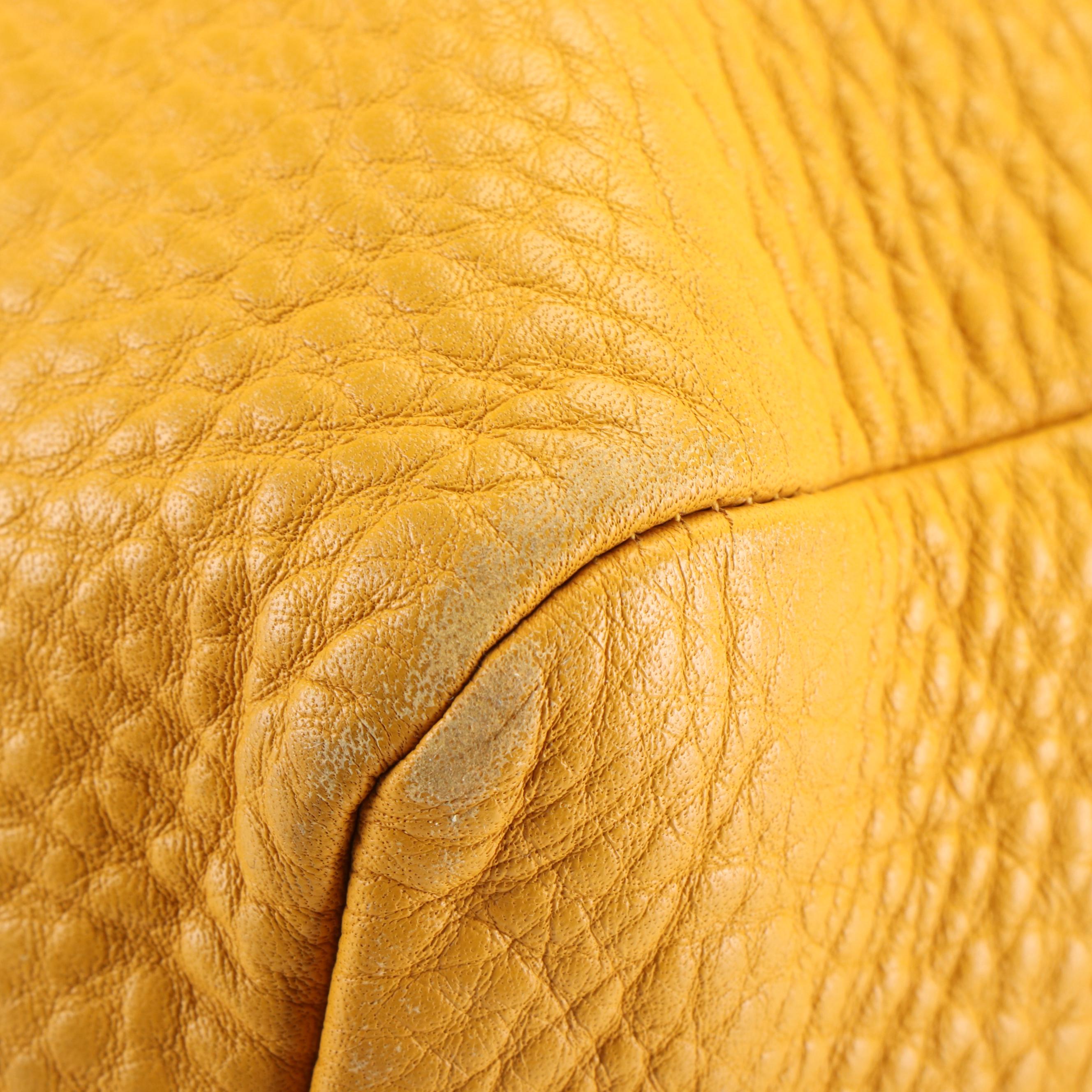 Prada Front Pocket Tote Bag in Yellow Pebbled Leather
