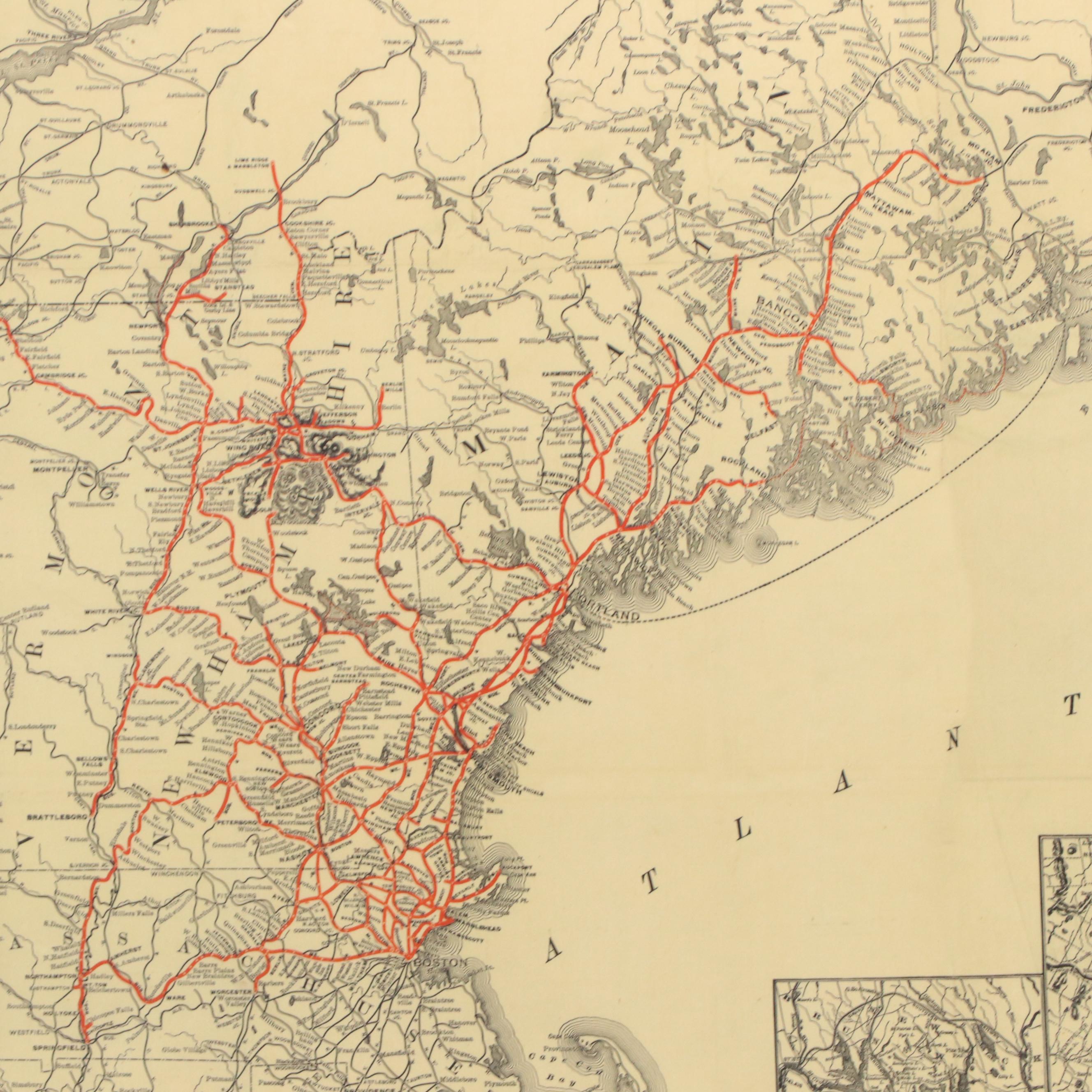 Digital Print Map of "Boston and Maine Railroad and Connections," 21st Century