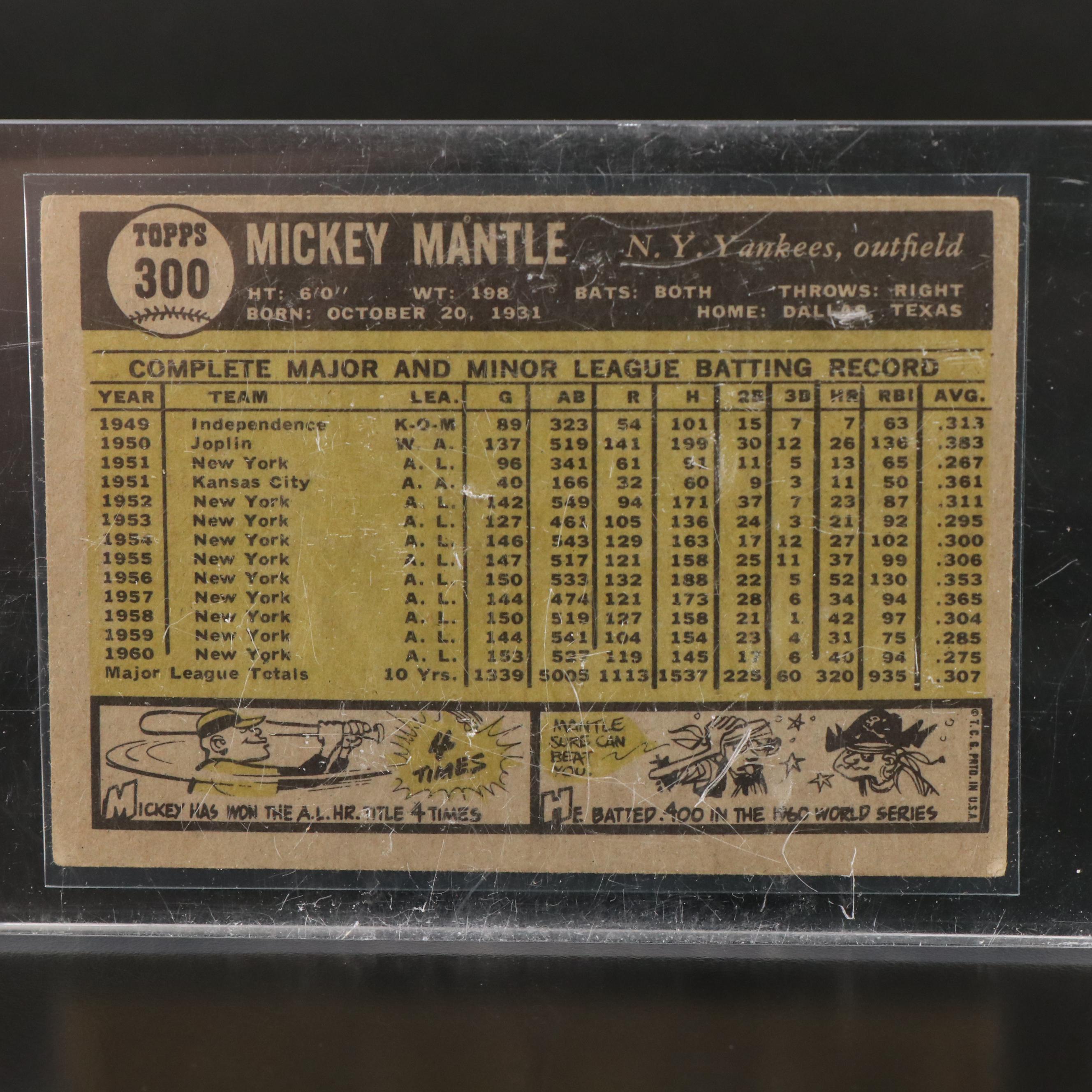 1961 Topps Mickey Mantle New York Yankees Baseball Card