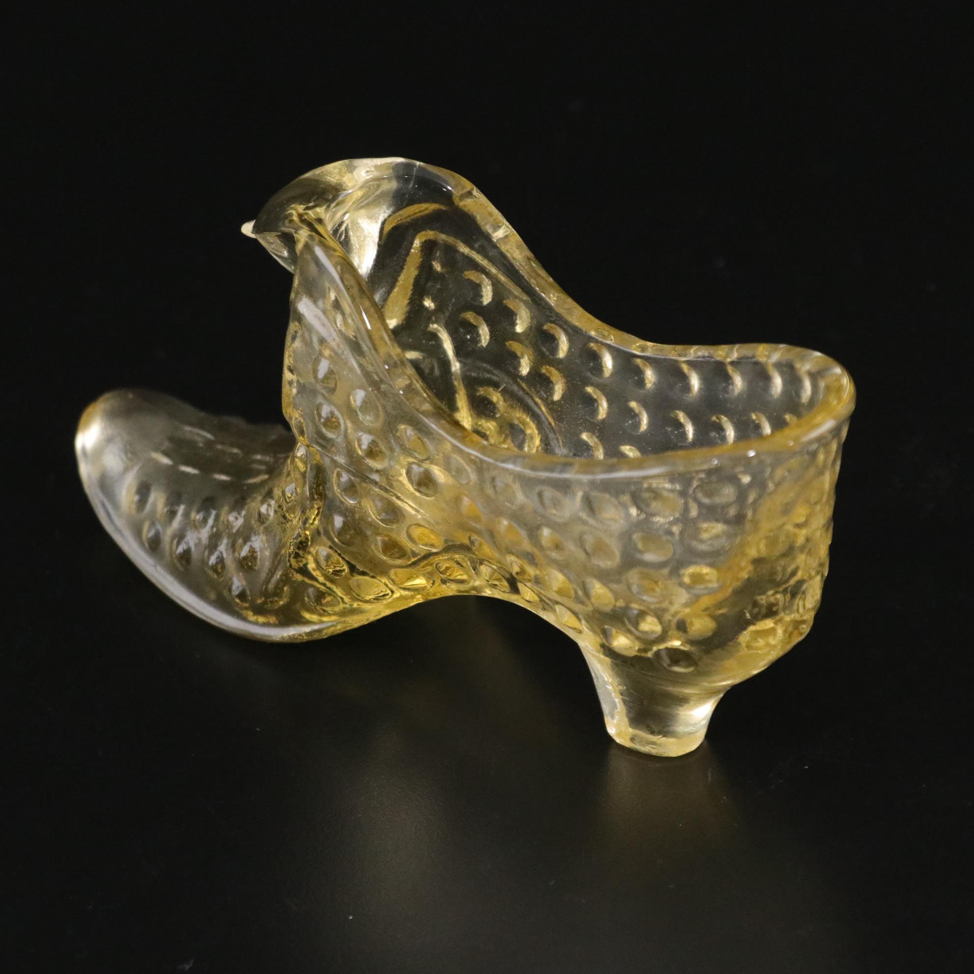 Fenton Yellow Hobnail Cat Head with Opalescent and Clear Glass Slippers