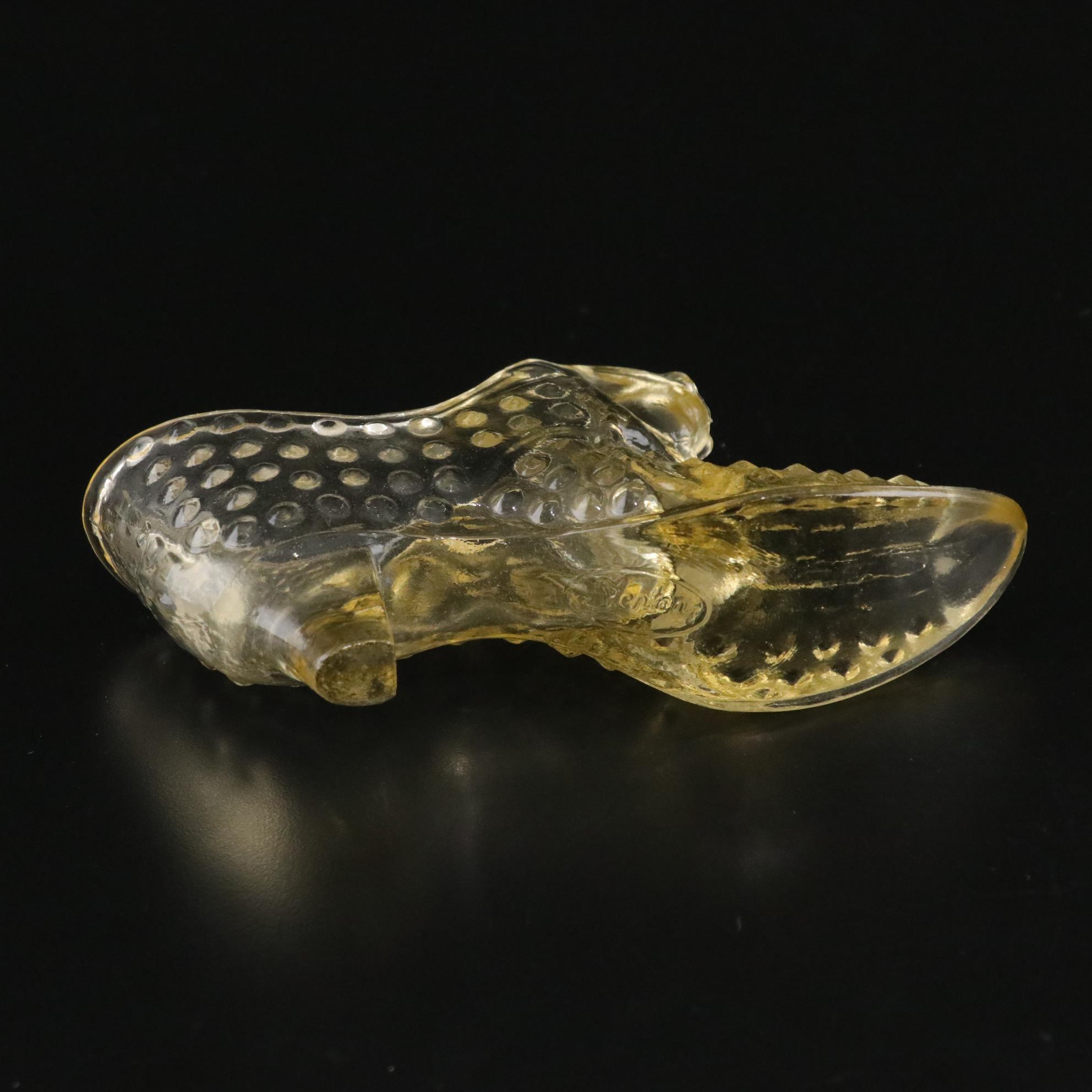 Fenton Yellow Hobnail Cat Head with Opalescent and Clear Glass Slippers