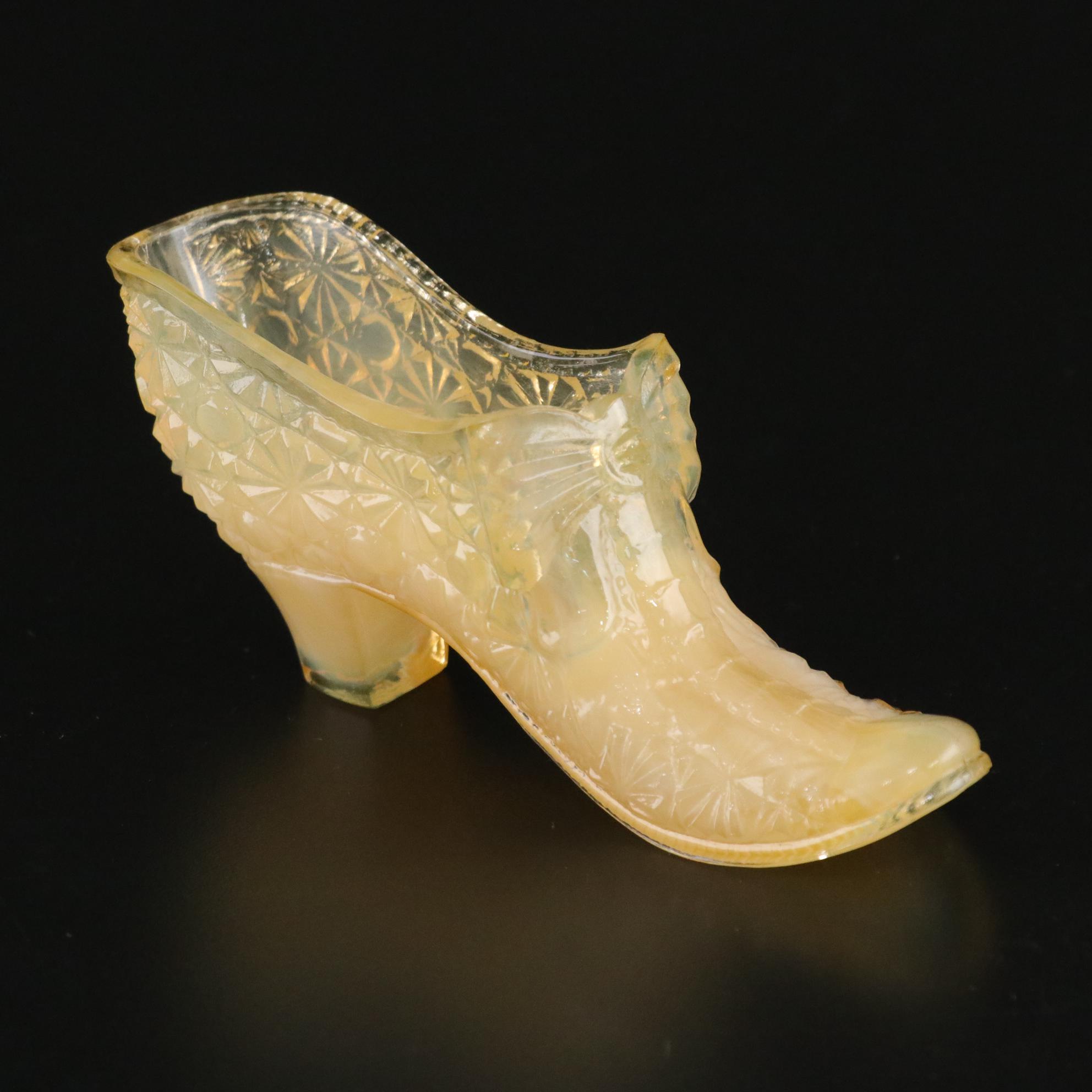 Fenton Yellow Hobnail Cat Head with Opalescent and Clear Glass Slippers