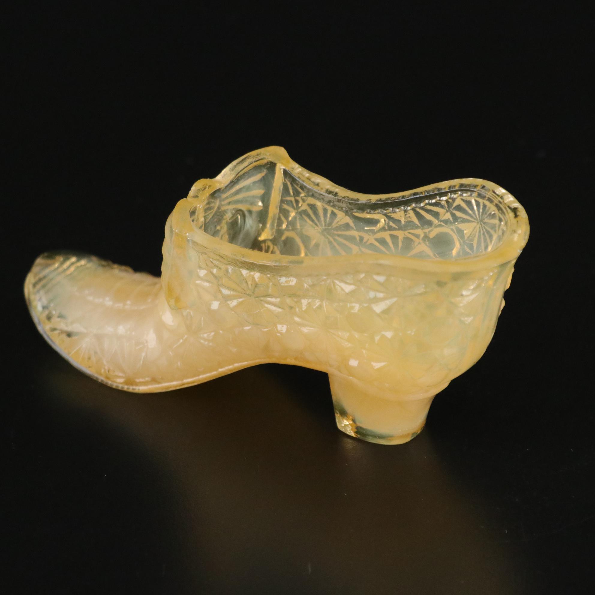 Fenton Yellow Hobnail Cat Head with Opalescent and Clear Glass Slippers
