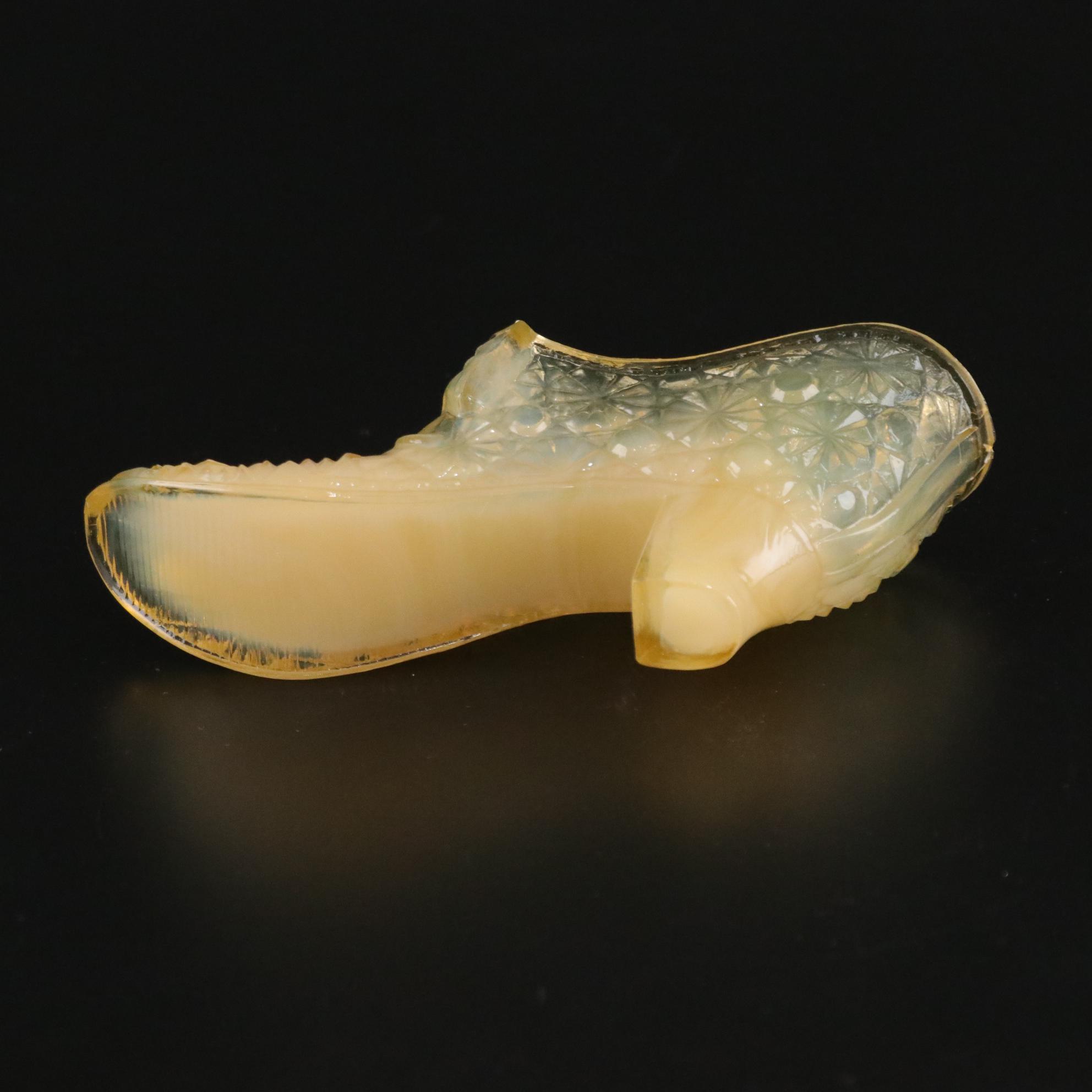 Fenton Yellow Hobnail Cat Head with Opalescent and Clear Glass Slippers