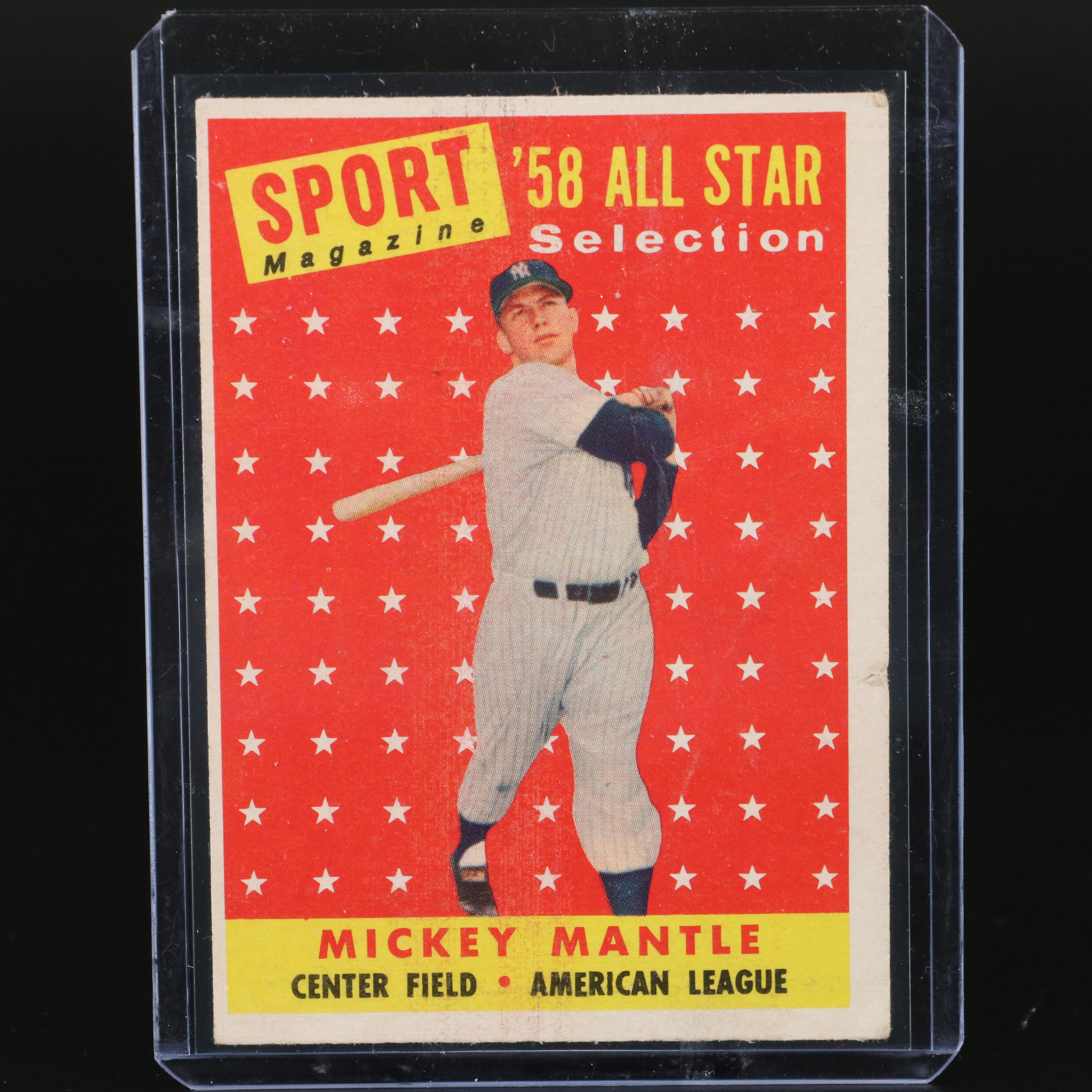 1958 Topps Mickey Mantle All-Star Card with 1959 Topps Baseball Thrills Card