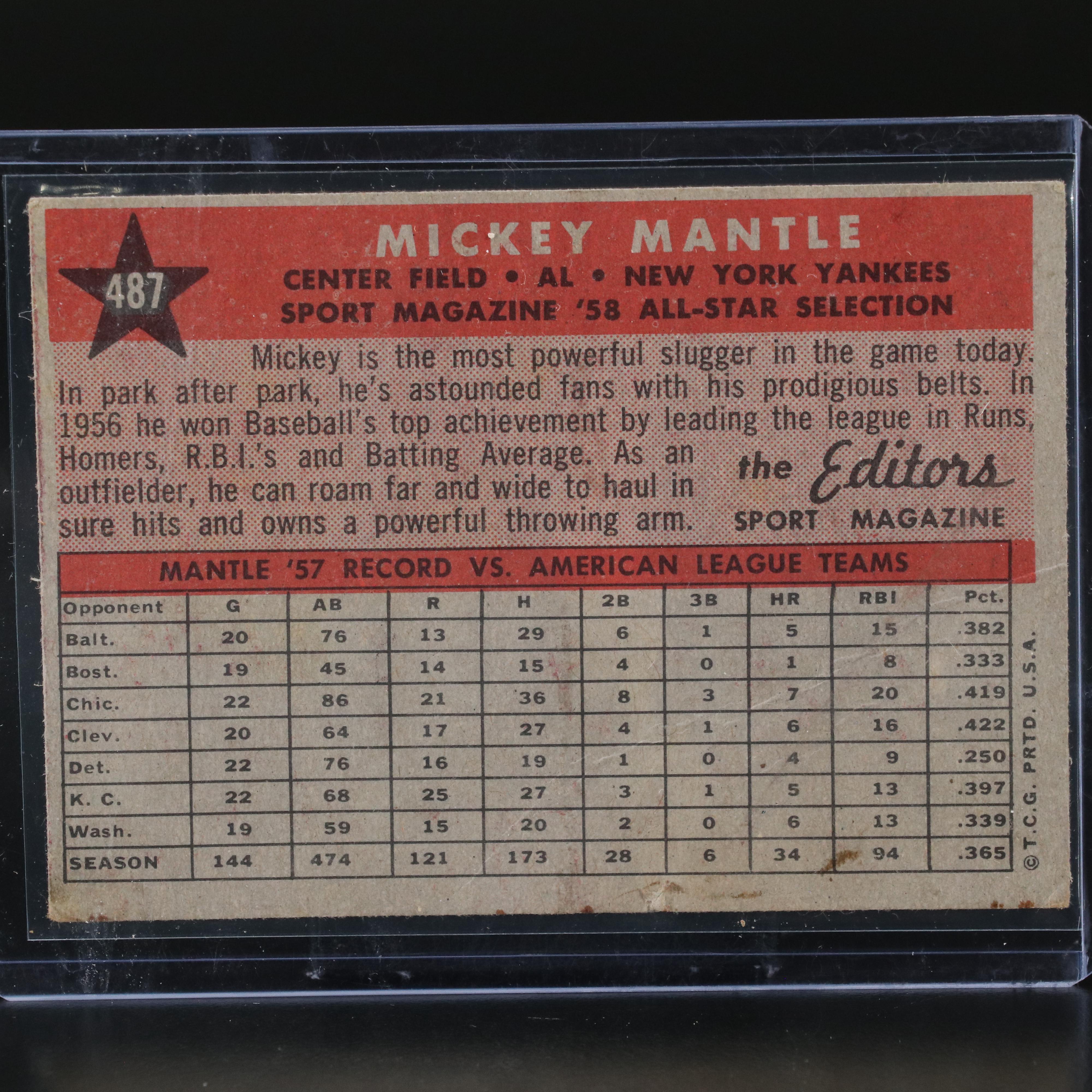 1958 Topps Mickey Mantle All-Star Card with 1959 Topps Baseball Thrills Card