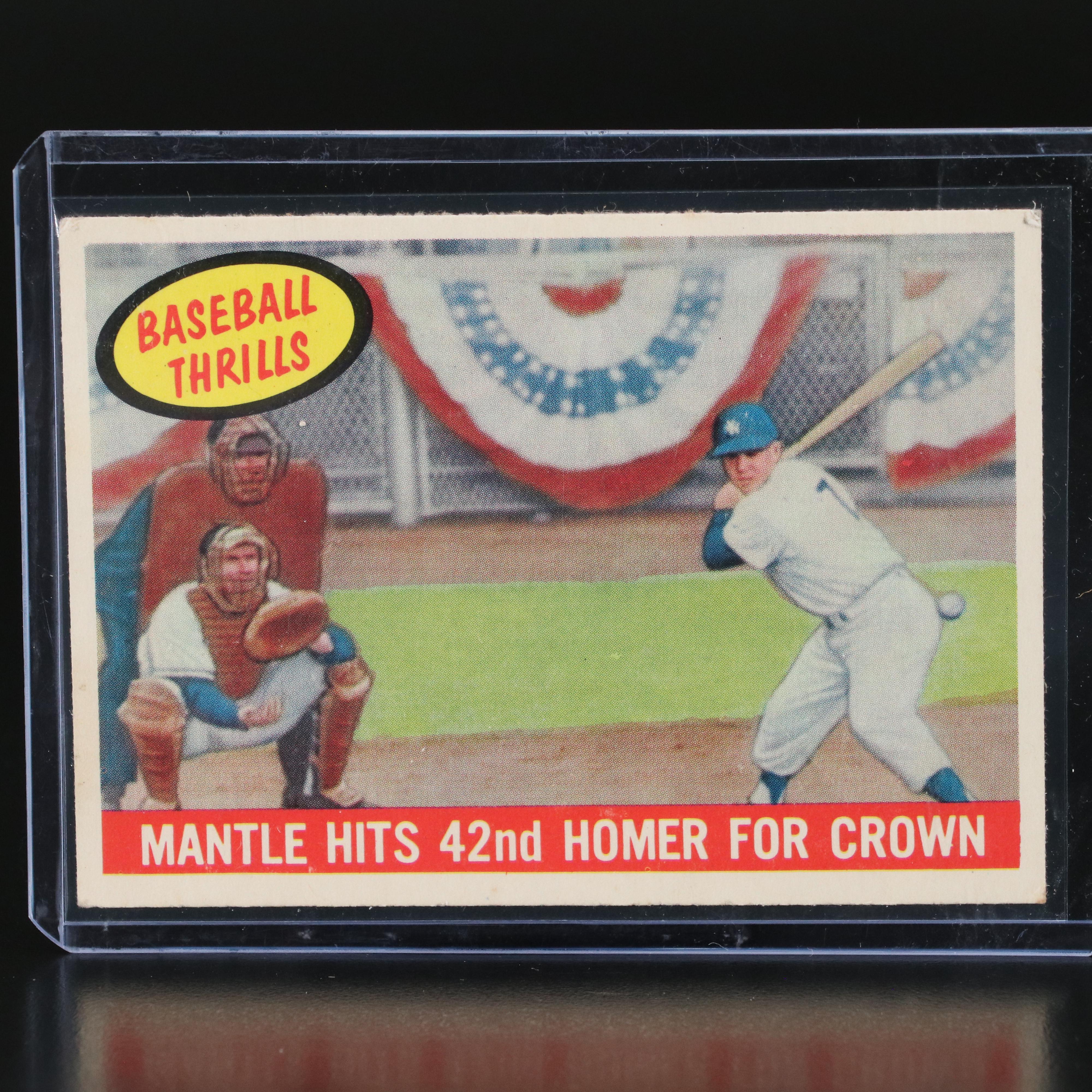 1958 Topps Mickey Mantle All-Star Card with 1959 Topps Baseball Thrills Card