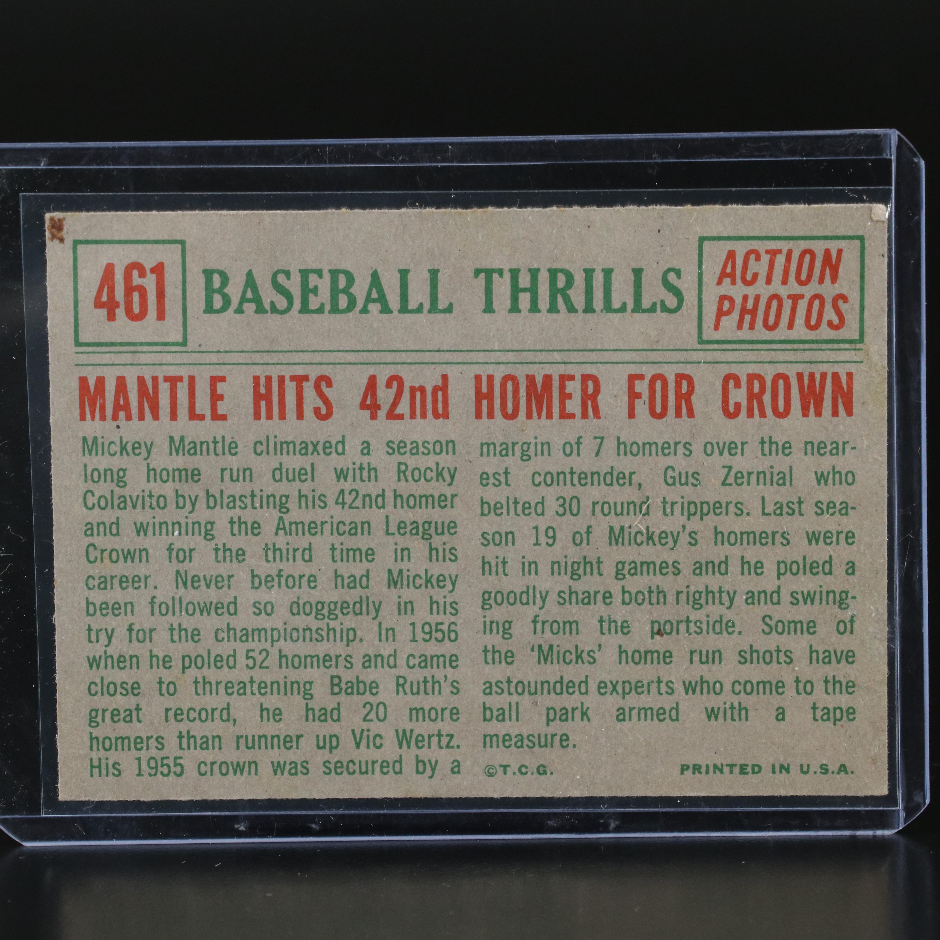 1958 Topps Mickey Mantle All-Star Card with 1959 Topps Baseball Thrills Card