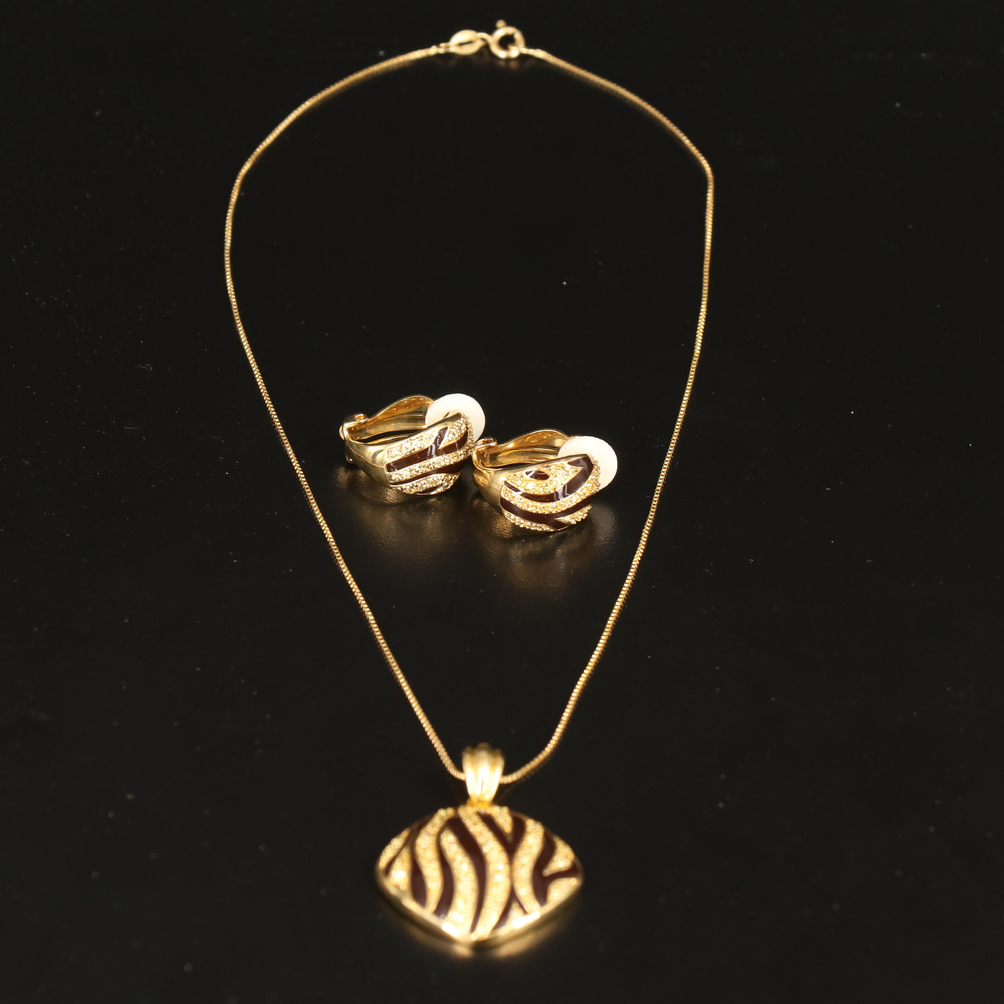 Sterling Enamel and CZ Necklace and Earring Set