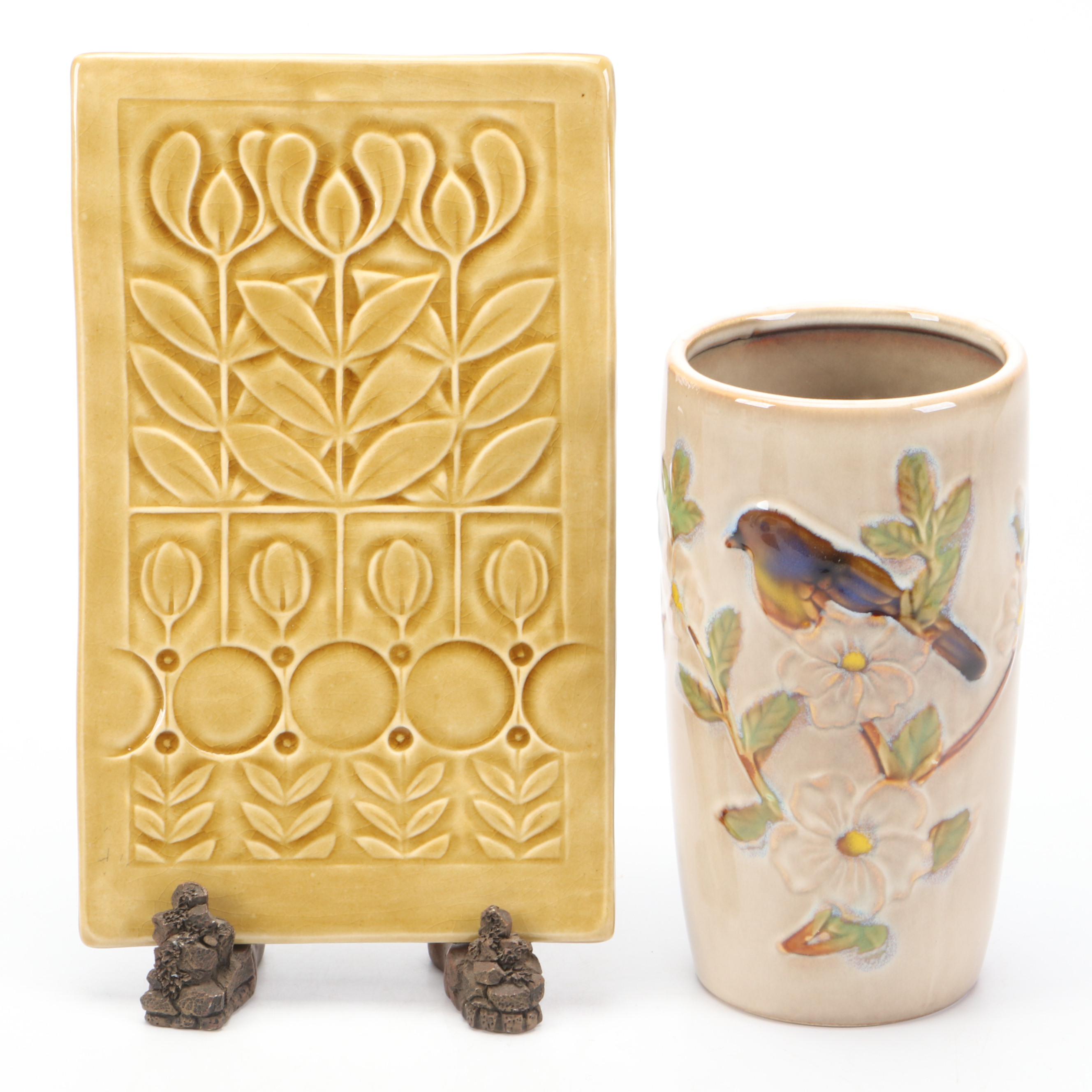 Lisa Rader Organic Ceramics Decorative Tile with Other Ceramic Vase