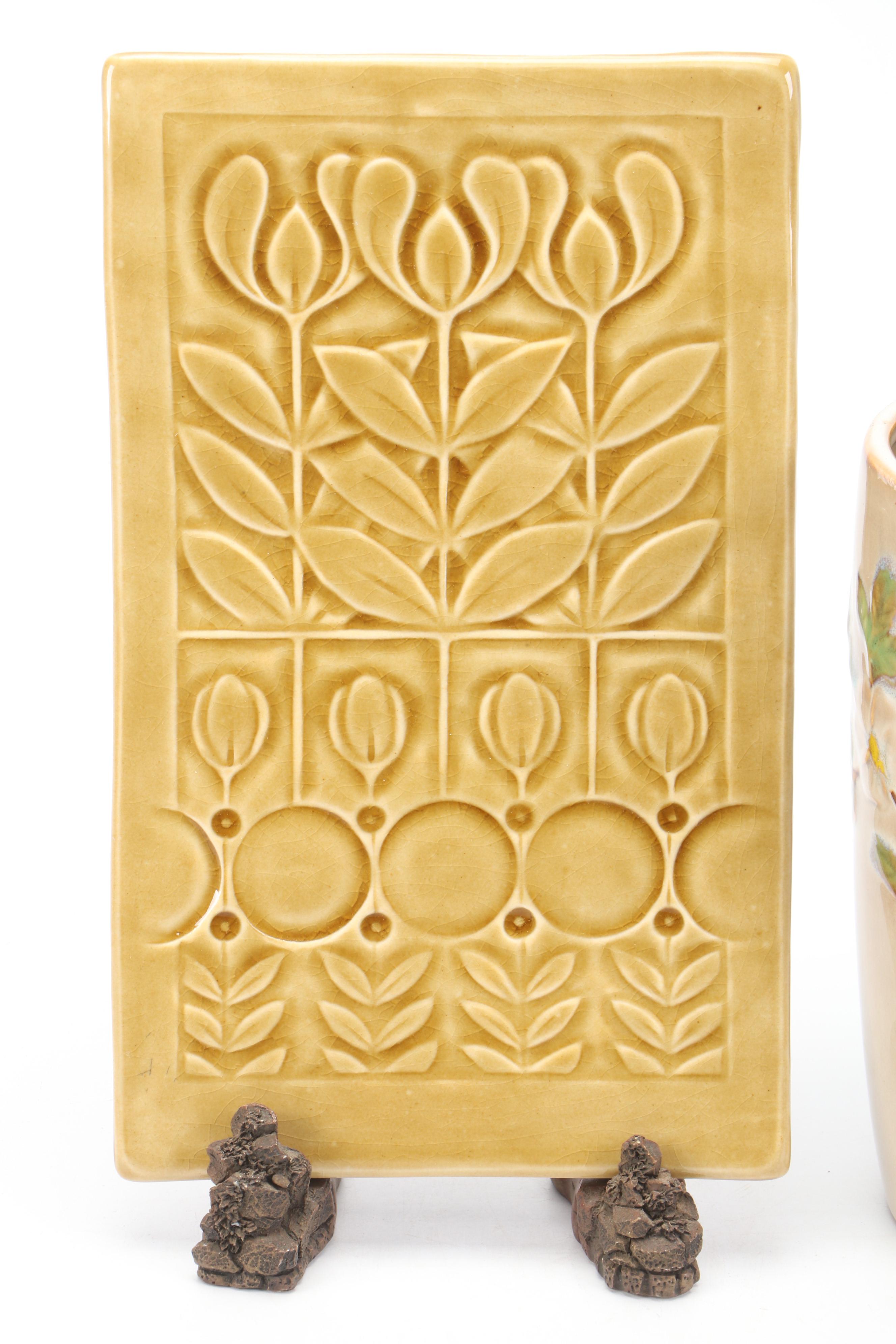 Lisa Rader Organic Ceramics Decorative Tile with Other Ceramic Vase