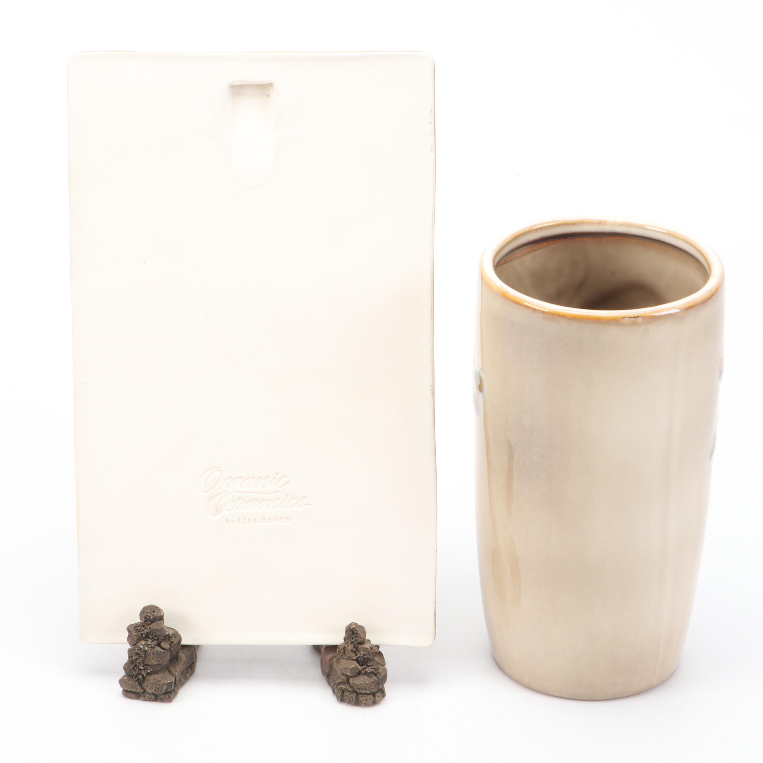 Lisa Rader Organic Ceramics Decorative Tile with Other Ceramic Vase