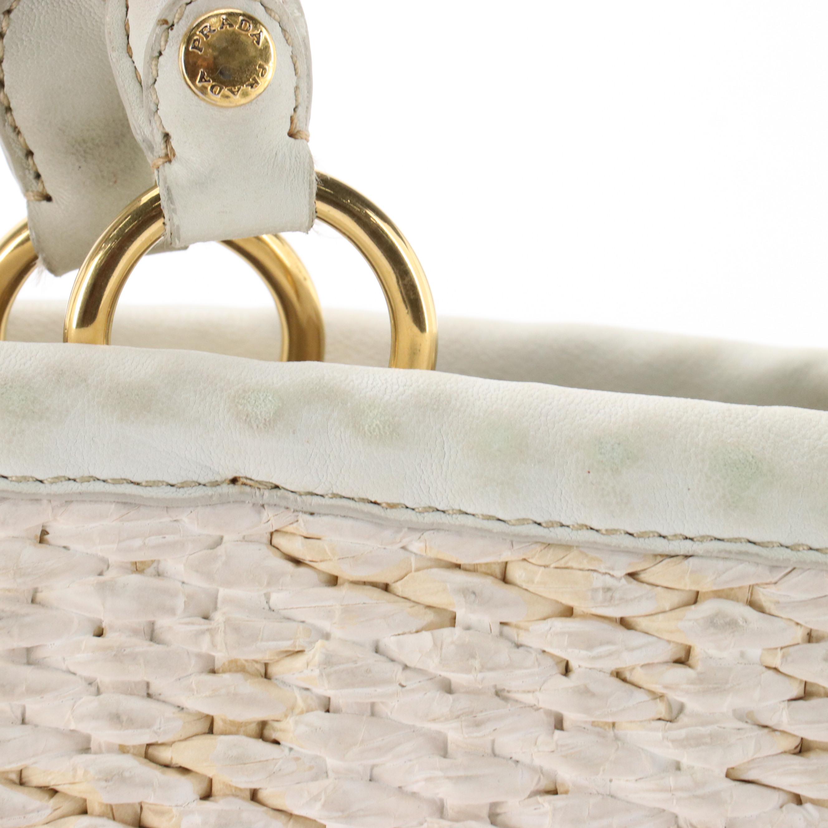 Prada Woven Raffia Tote with Leather Trim