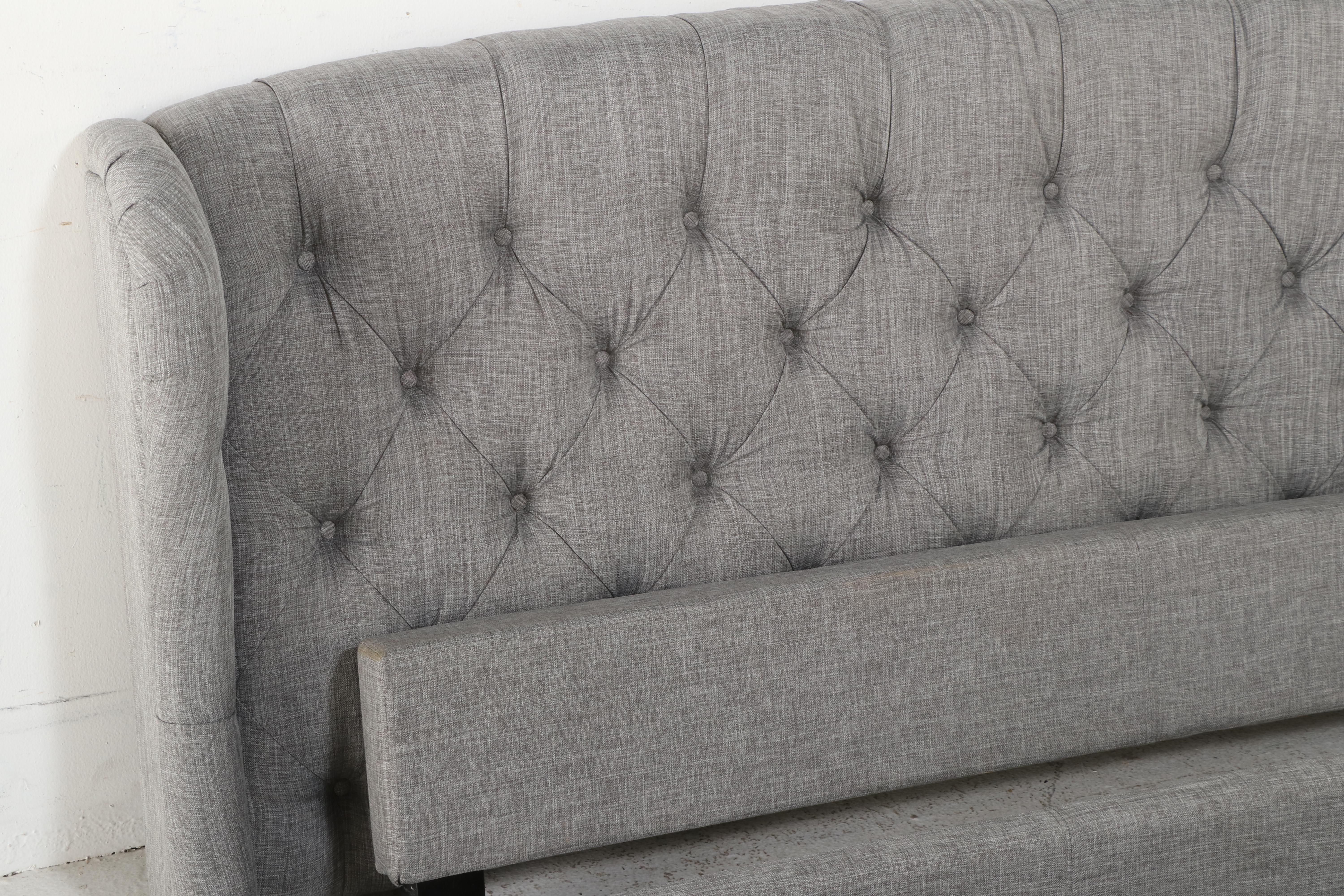 Alton Furniture Group Gray Linen Upholstered Winged King Size Bed Frame