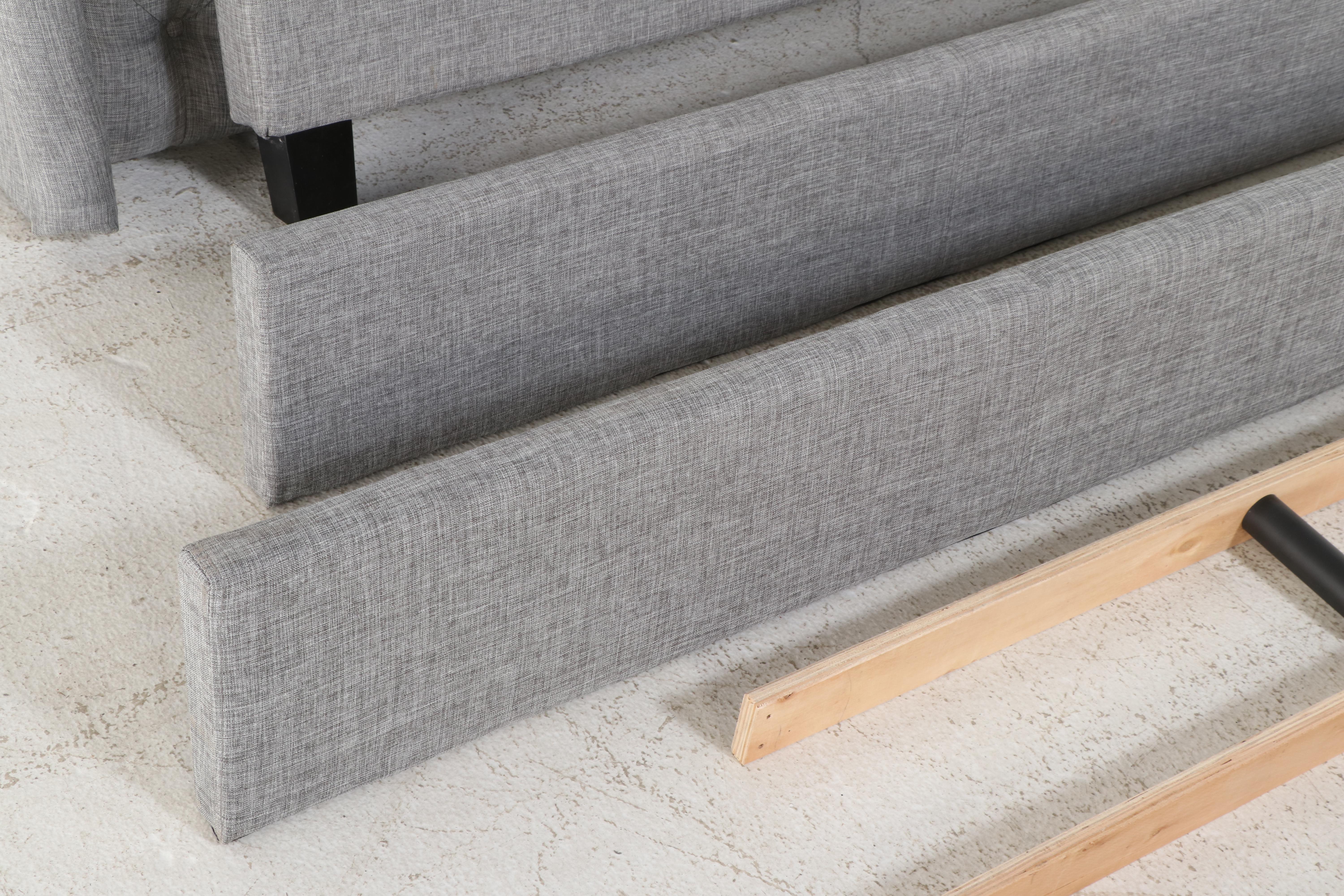 Alton Furniture Group Gray Linen Upholstered Winged King Size Bed Frame