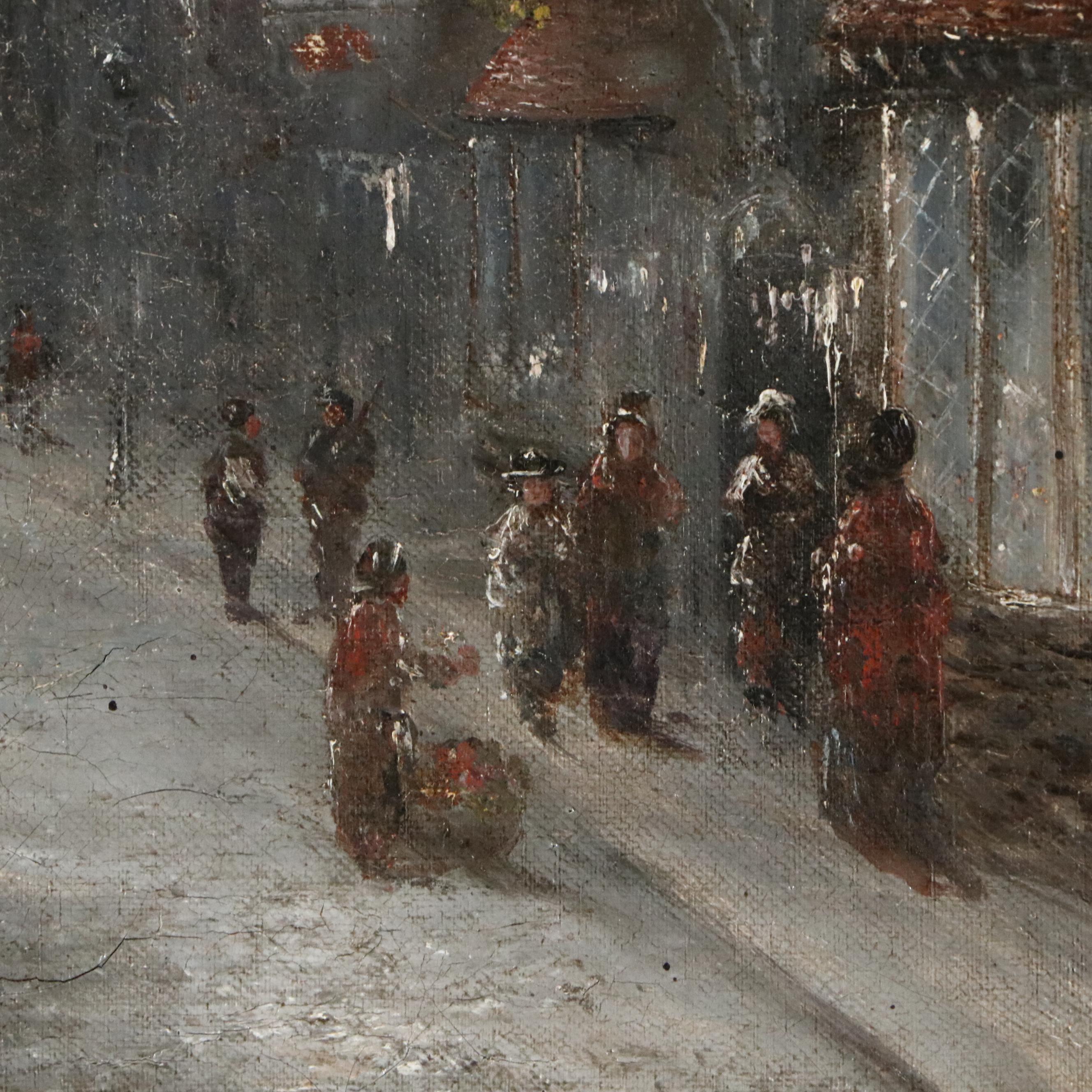 European Cityscape Oil Painting of Street Scene