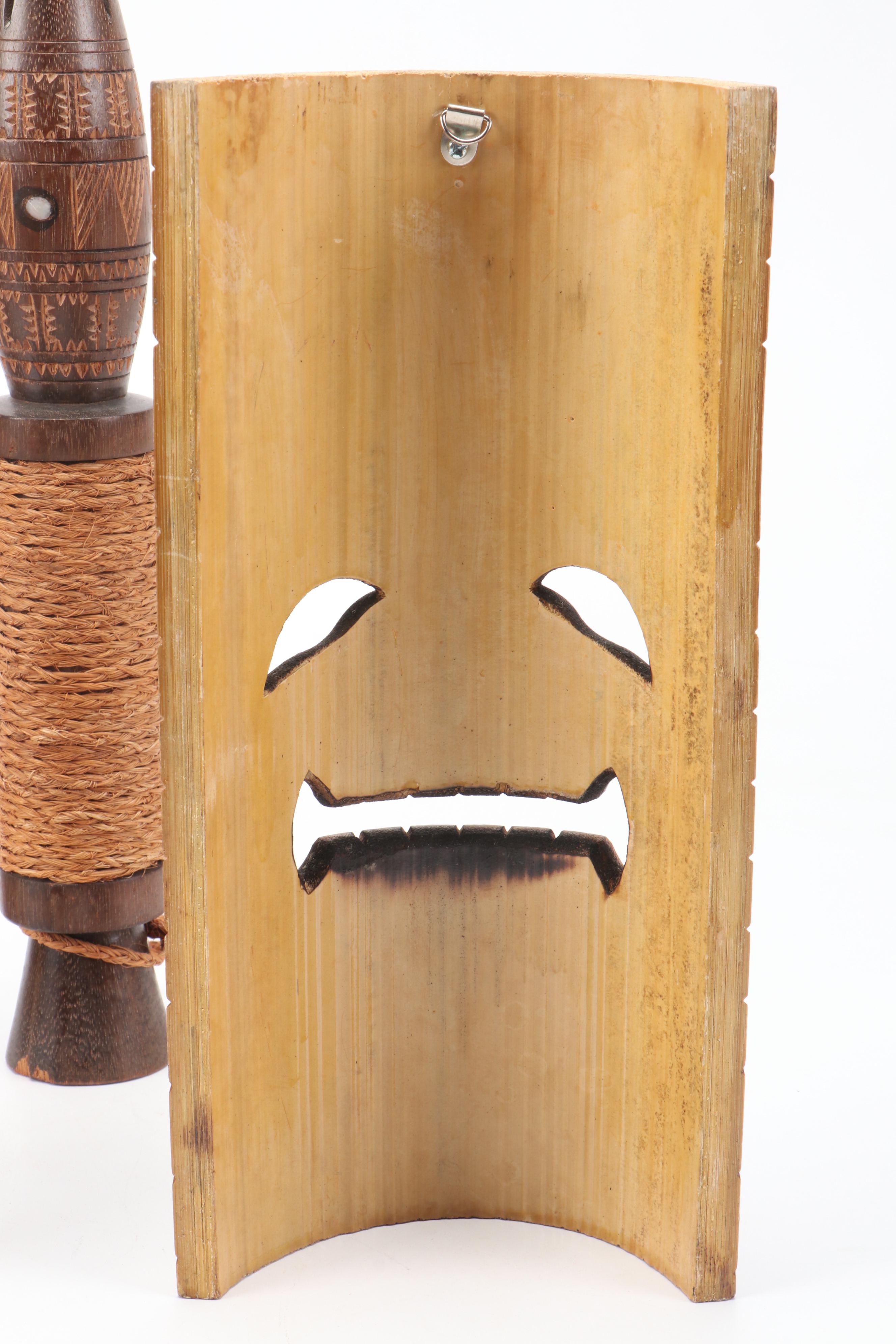Hawaiian Carved Figure with Tiki Style and Other Wood Décor