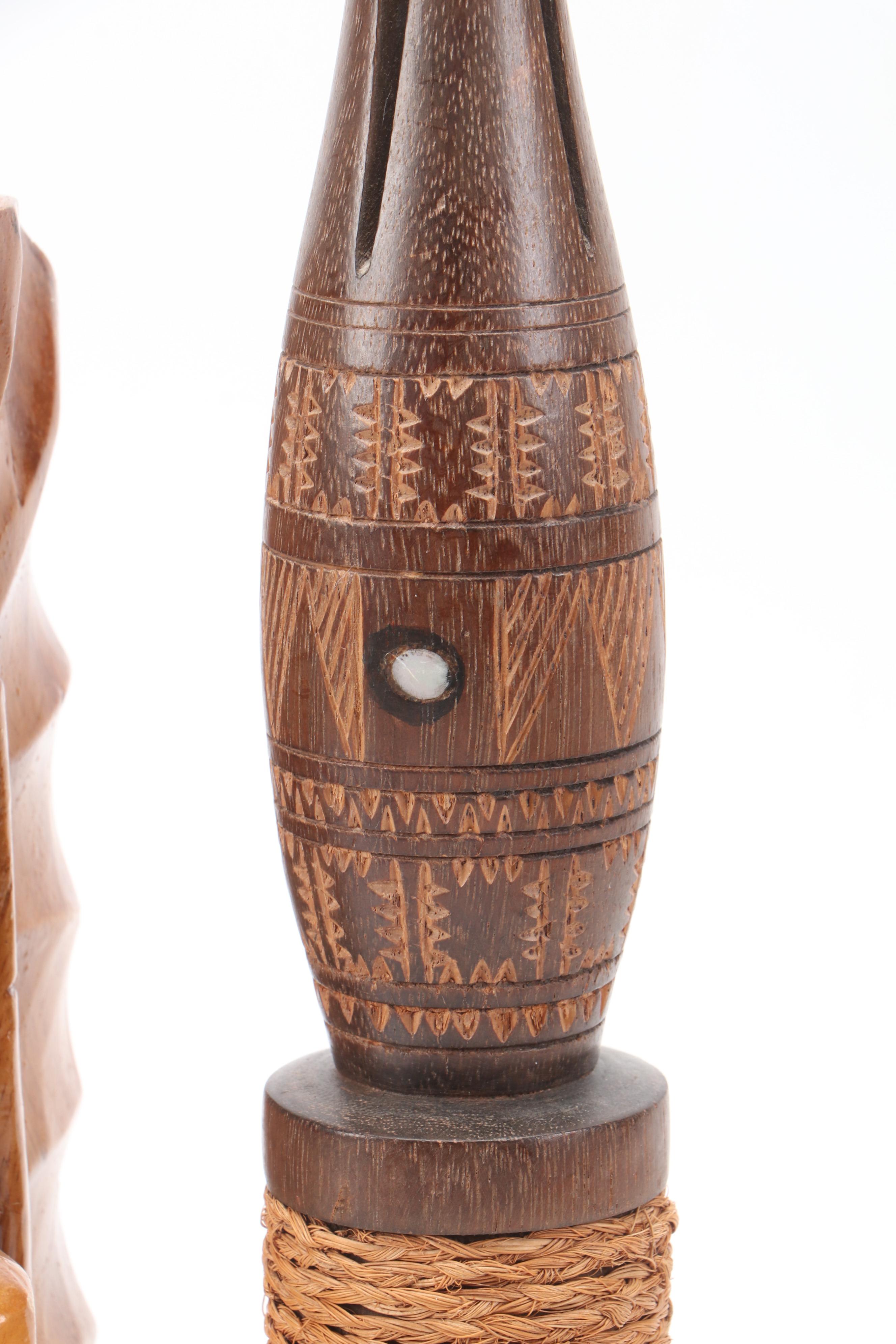 Hawaiian Carved Figure with Tiki Style and Other Wood Décor
