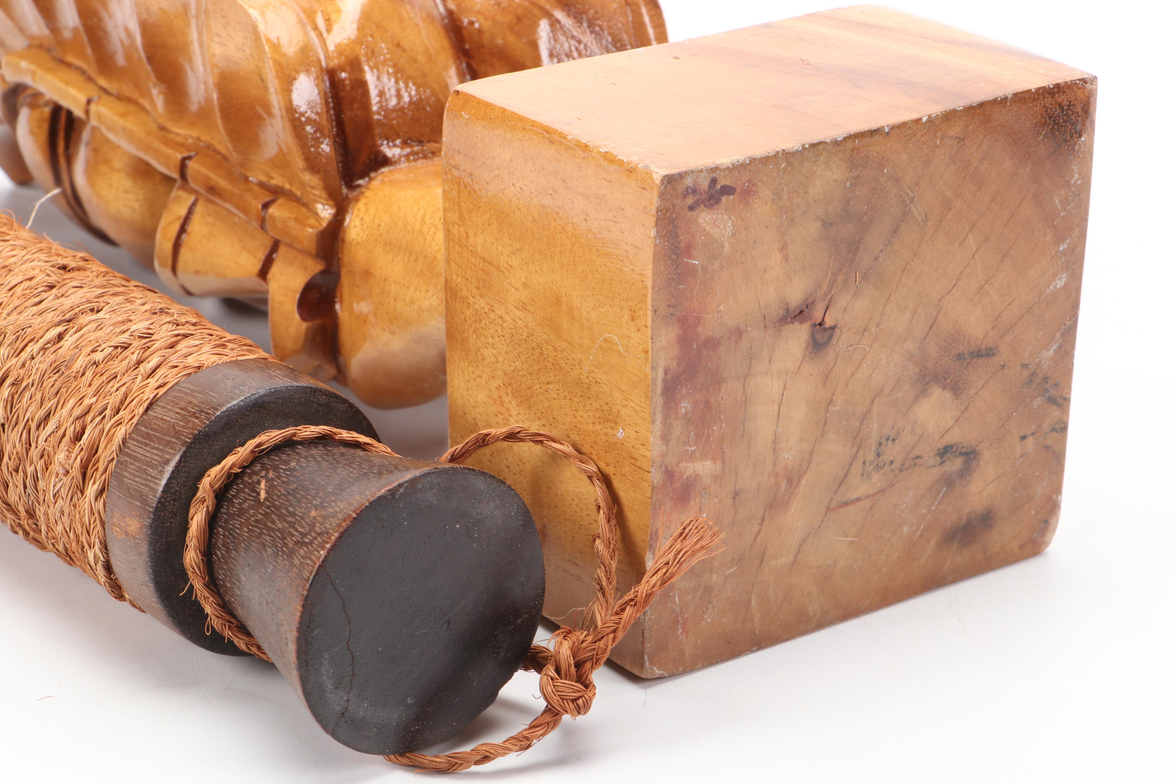 Hawaiian Carved Figure with Tiki Style and Other Wood Décor