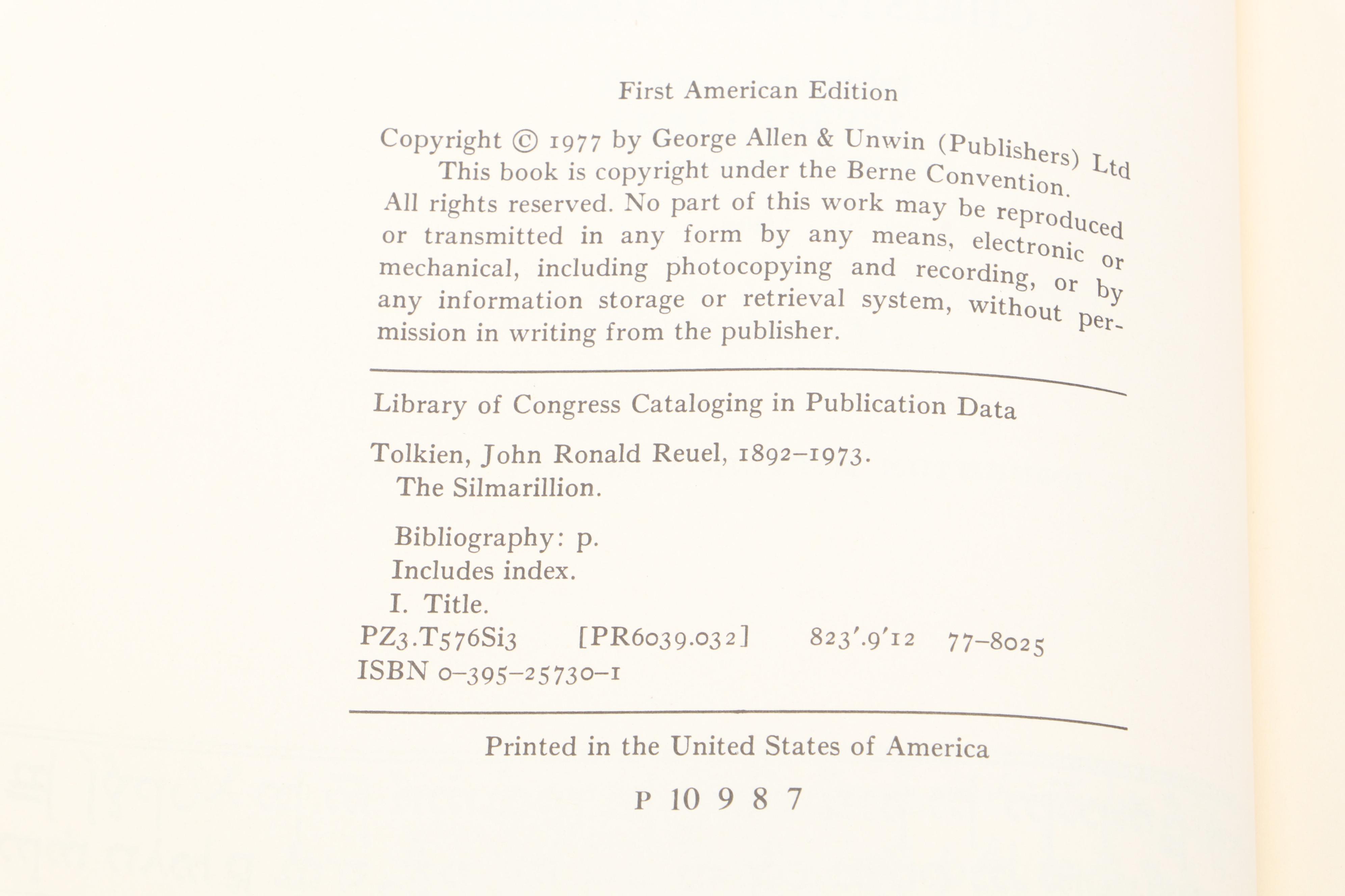First American Edition "The Silmarillion" by J. R. R. Tolkien with Map, 1977