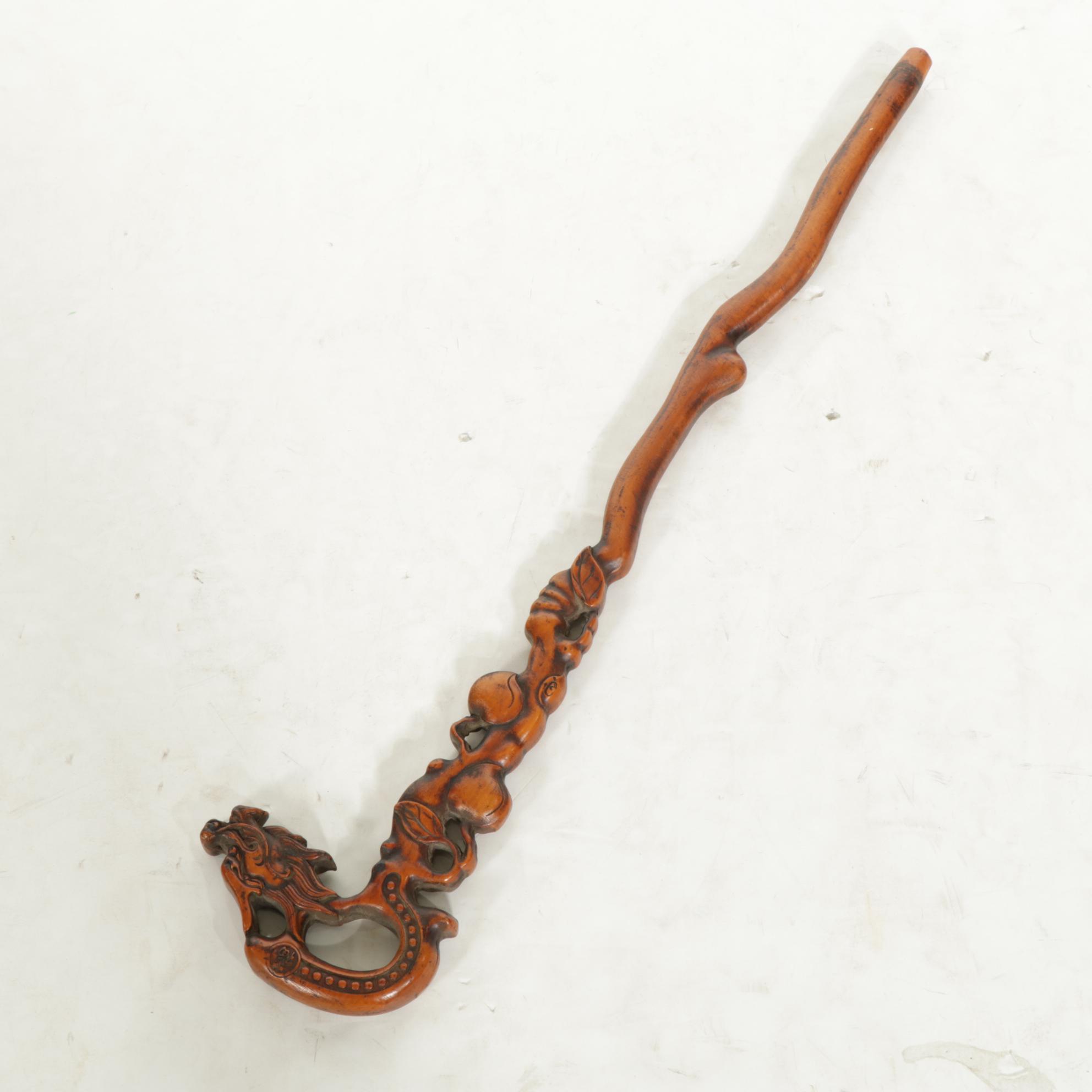 Chinese Carved Cane with Dragon Head Handle