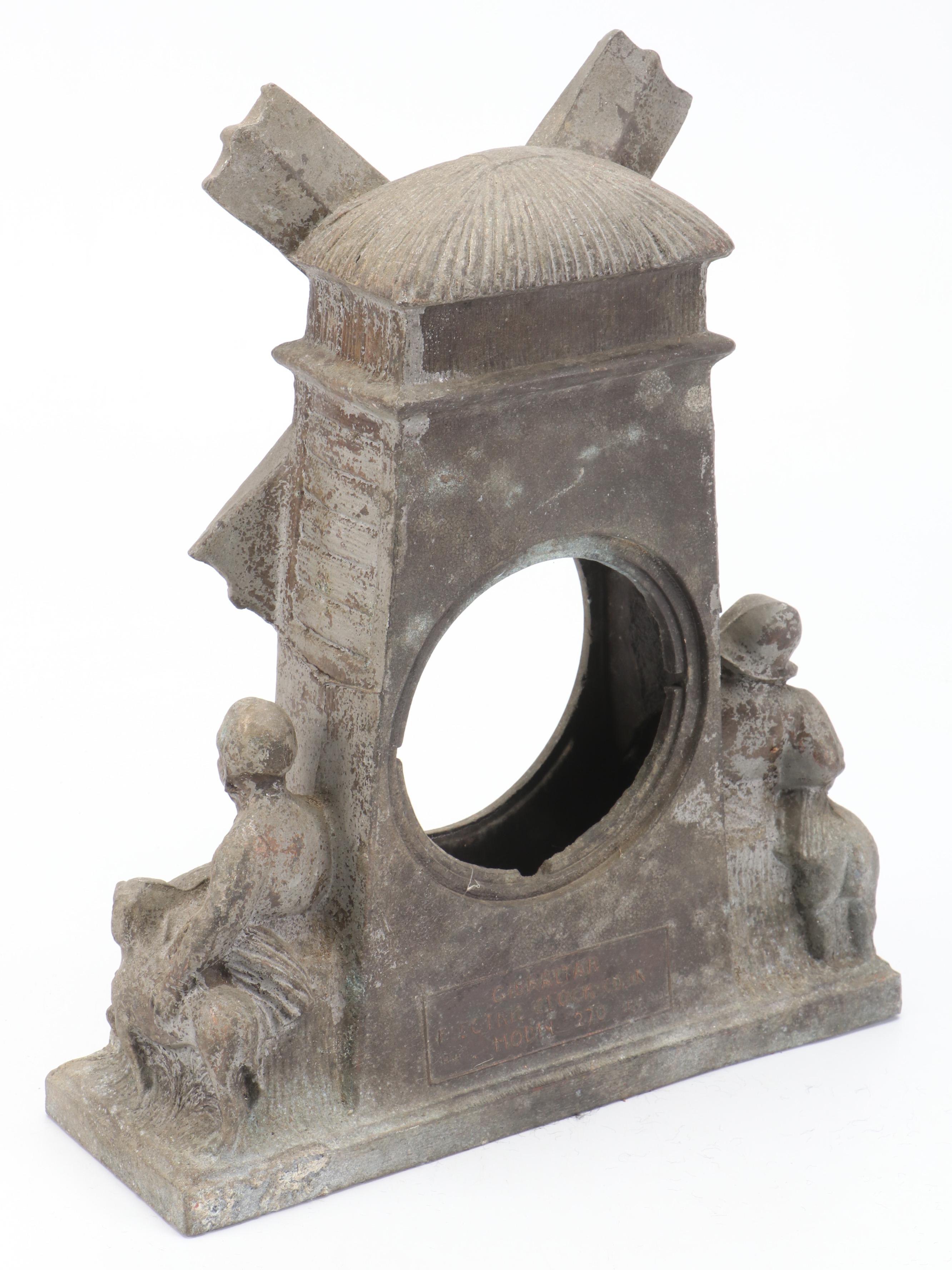 Telechron Chasing Brass Mantel Clock with Bullet Motif and Gibraltar Clock Case