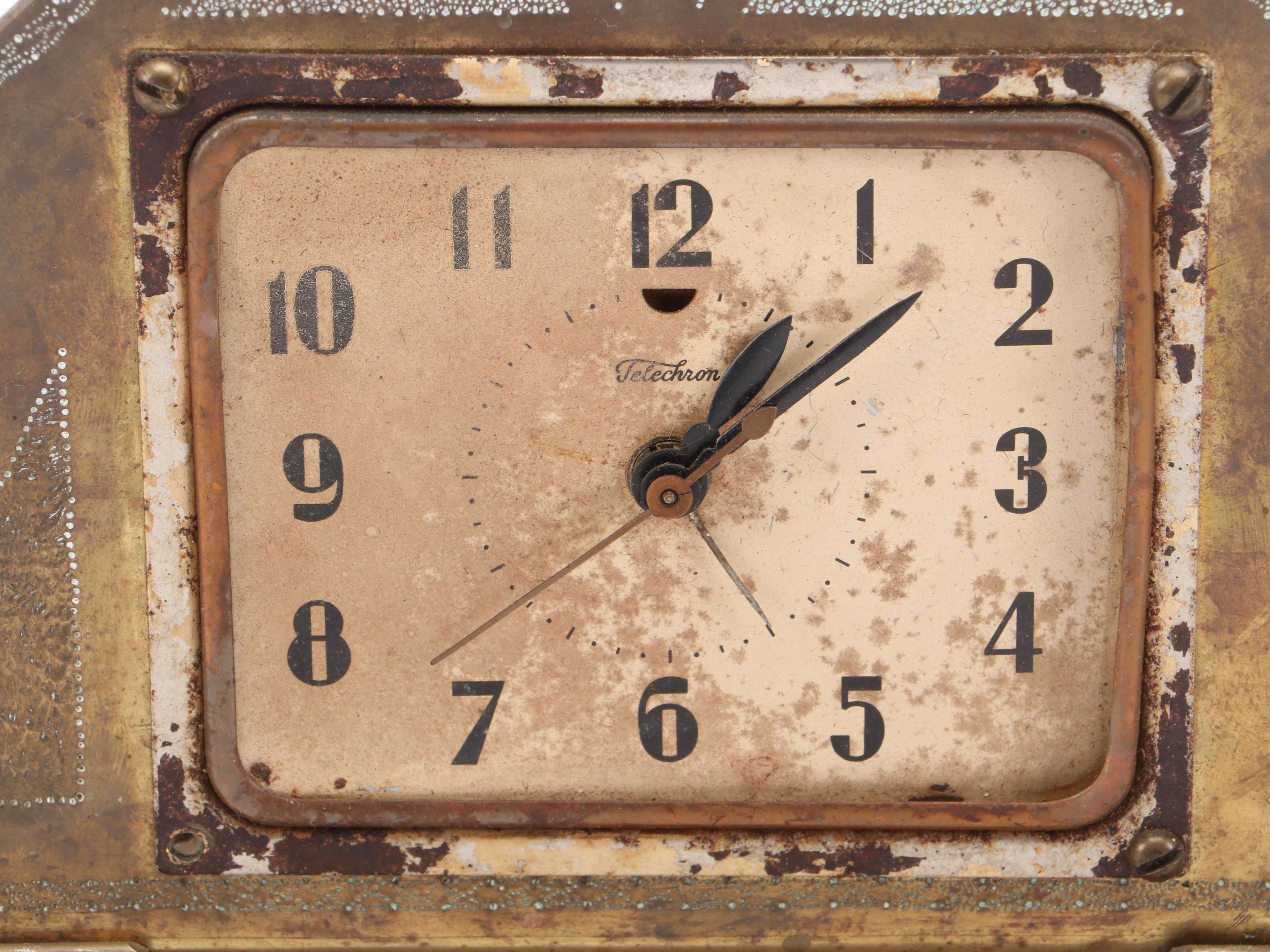 Telechron Chasing Brass Mantel Clock with Bullet Motif and Gibraltar Clock Case