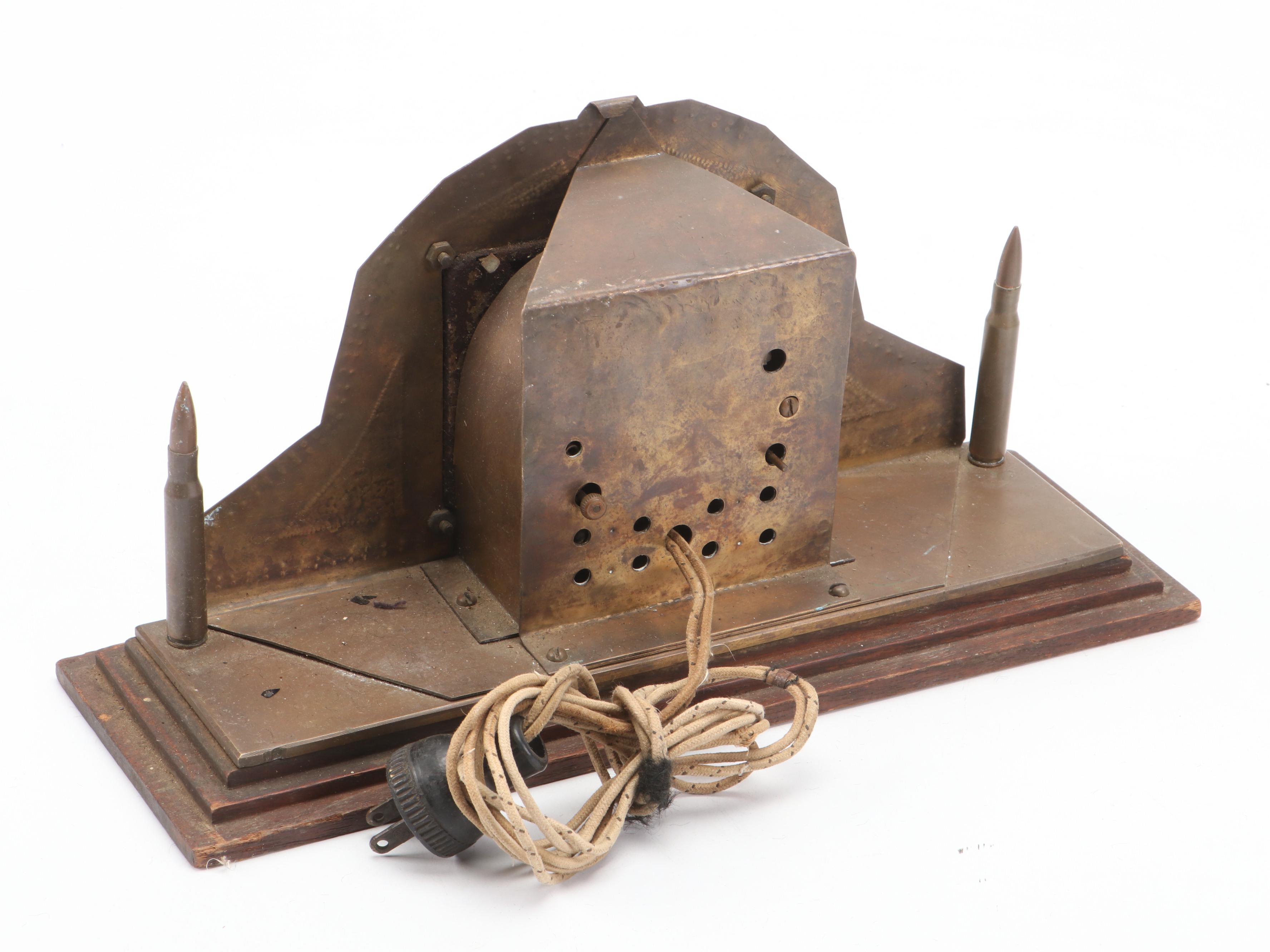 Telechron Chasing Brass Mantel Clock with Bullet Motif and Gibraltar Clock Case