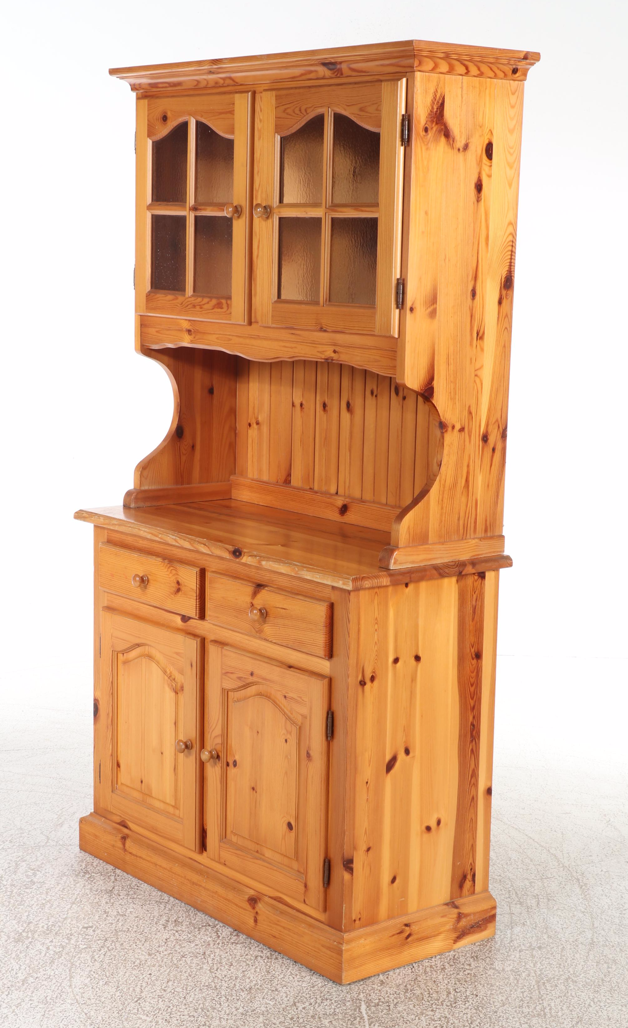 Colonial Style Pine Stepback Cupboard, Late 20th Century