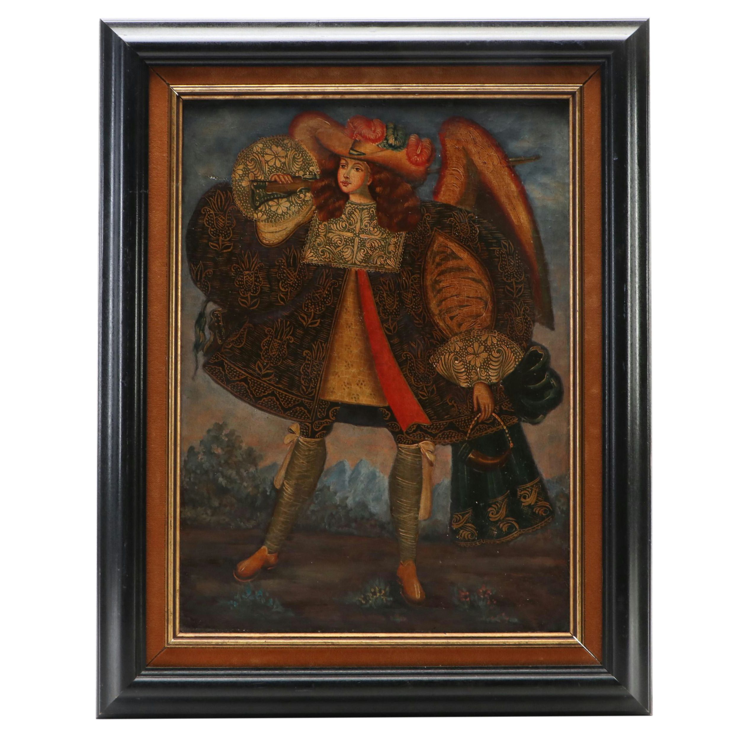 Cuzco School Oil Painting of Archangel