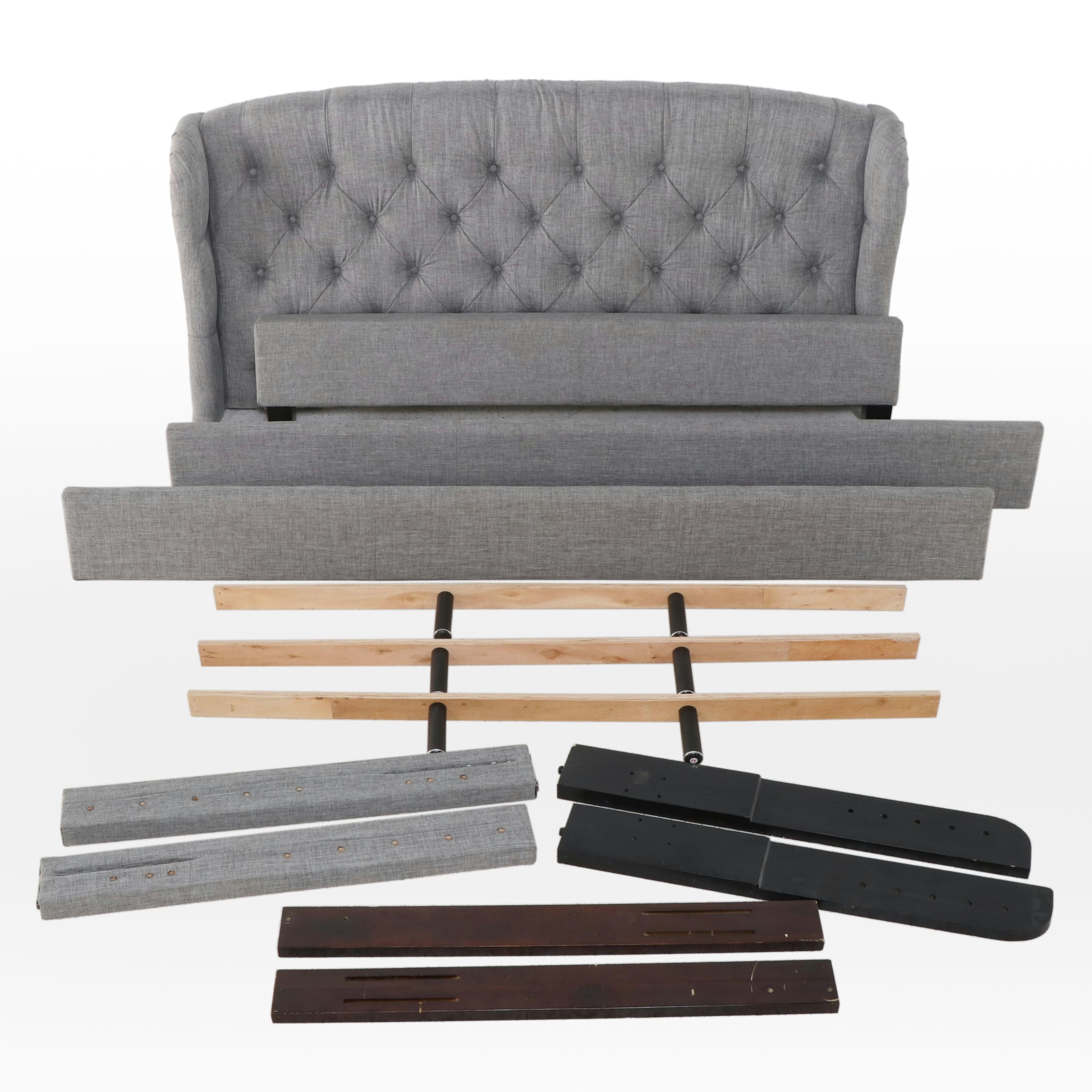 Alton Furniture Group Gray Linen Upholstered Winged King Size Bed Frame