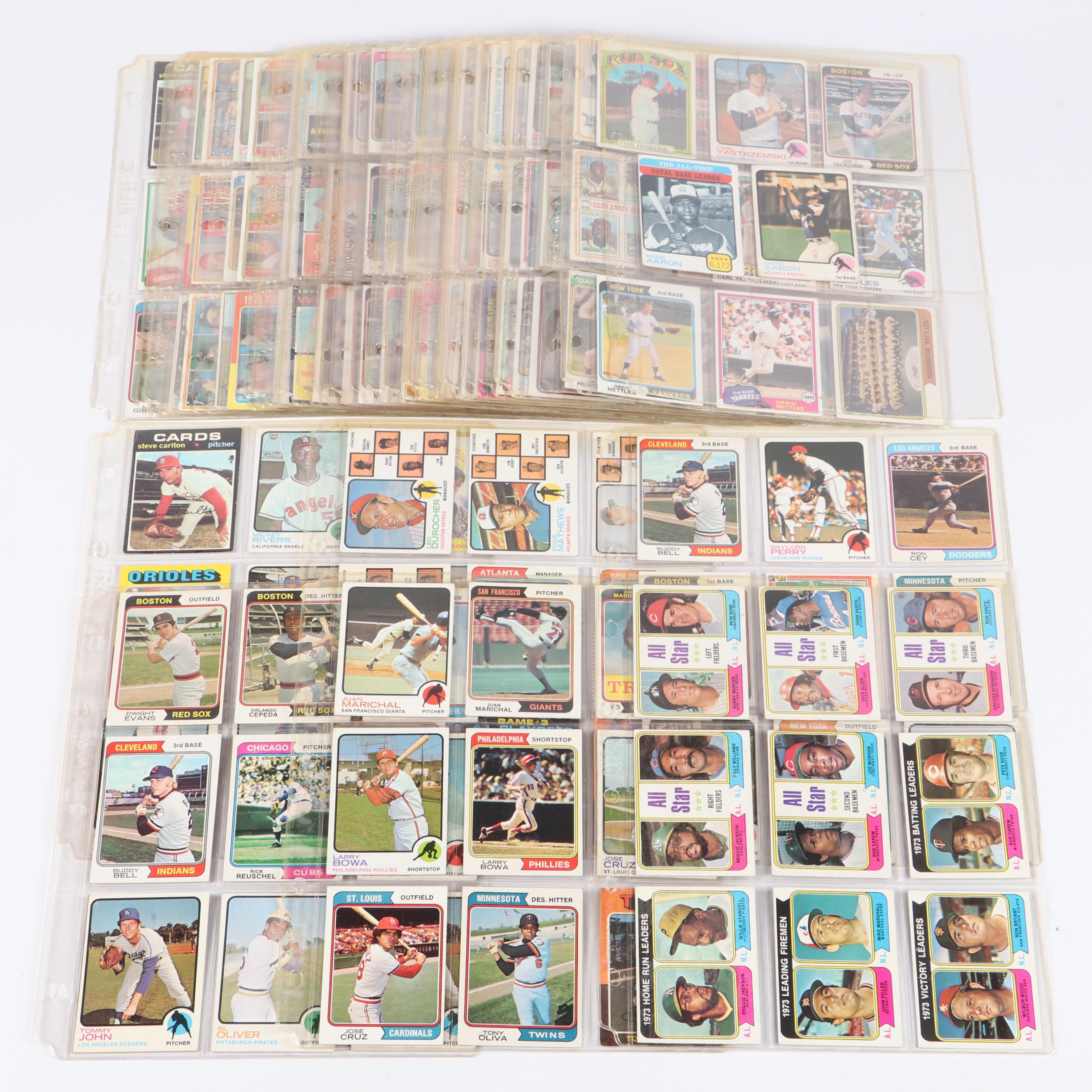 Topps Baseball Cards Featuring Hank Aaron, Bob Gibson, and More, 1970s-1980s