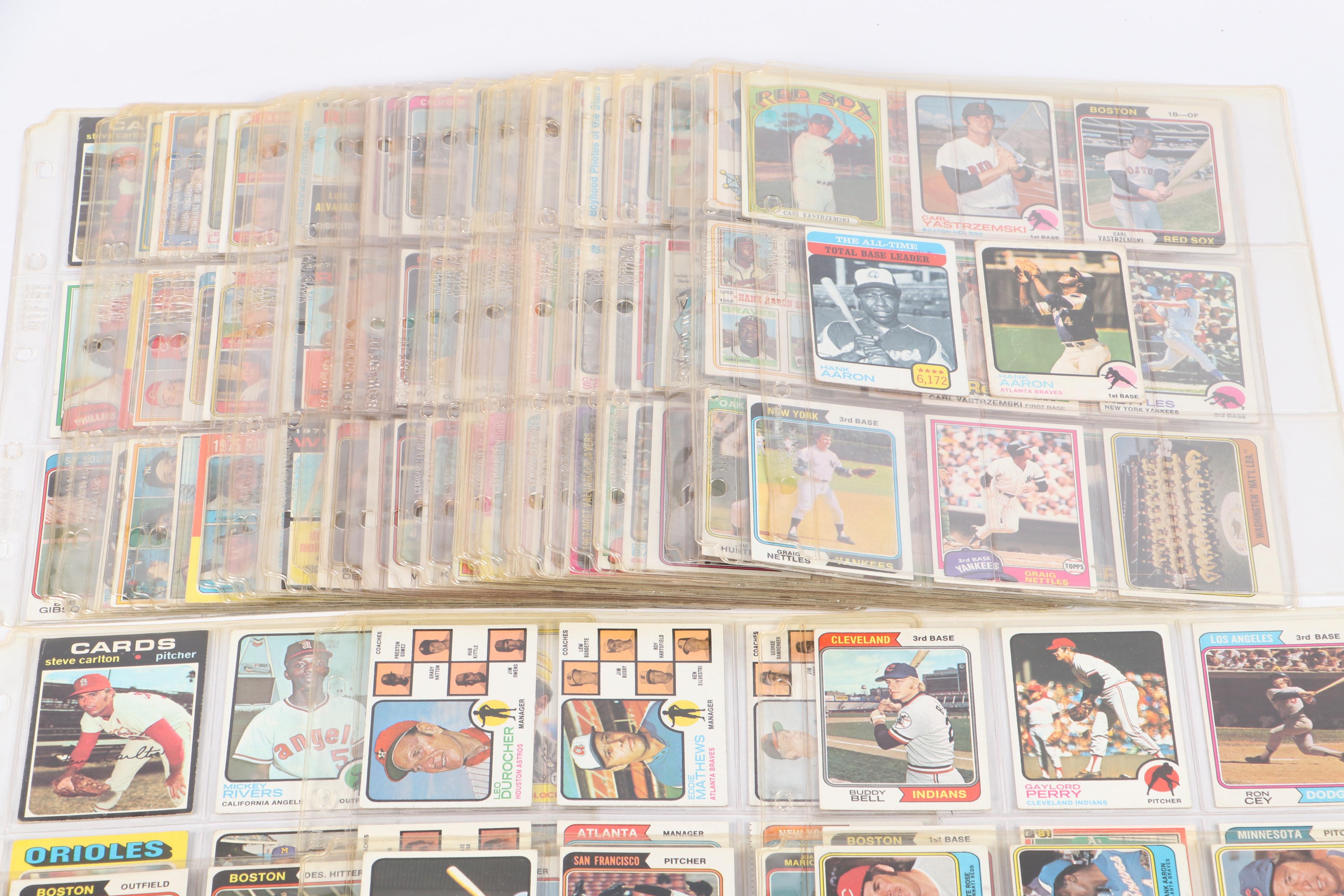Topps Baseball Cards Featuring Hank Aaron, Bob Gibson, and More, 1970s-1980s