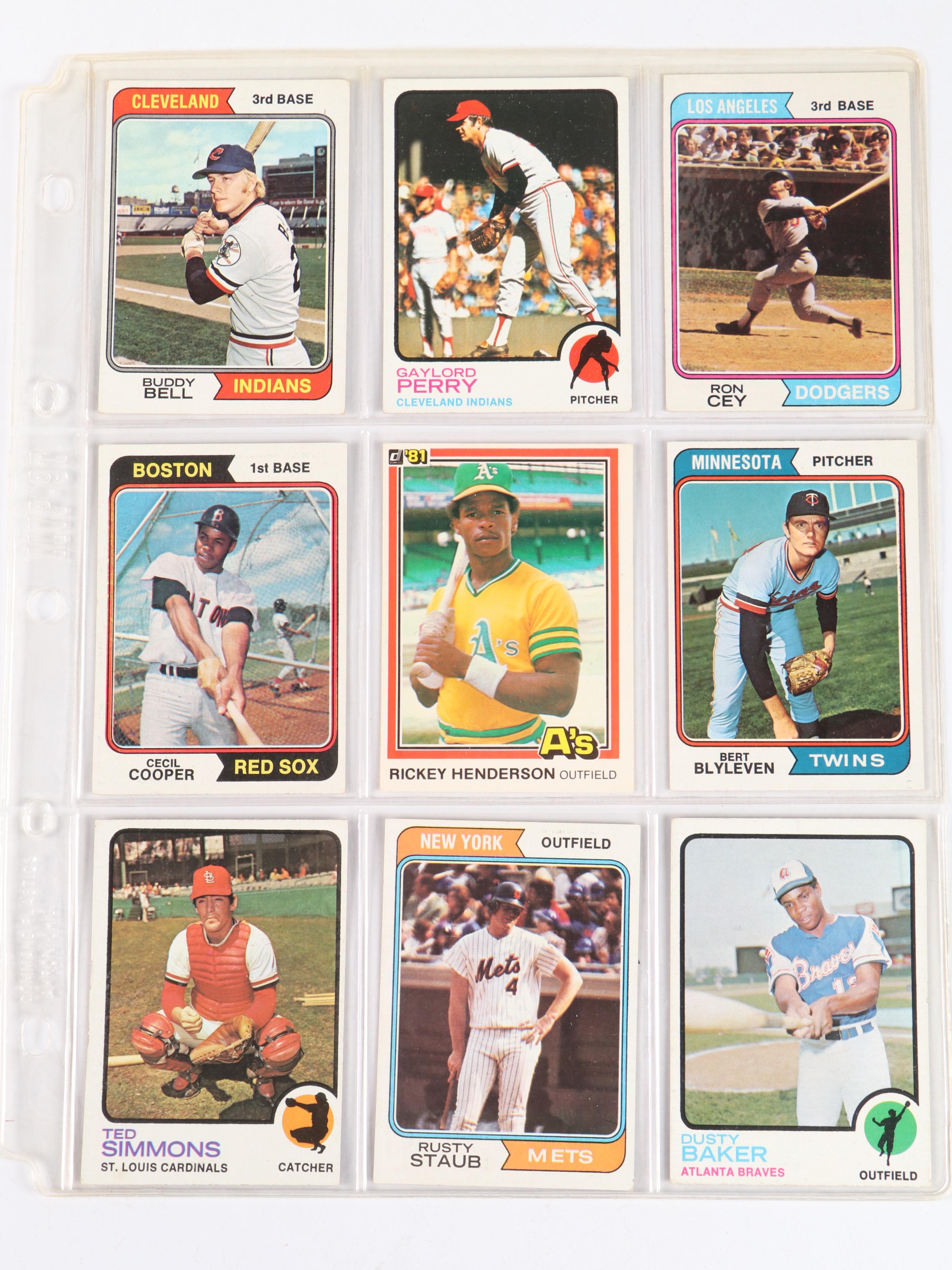 Topps Baseball Cards Featuring Hank Aaron, Bob Gibson, and More, 1970s-1980s