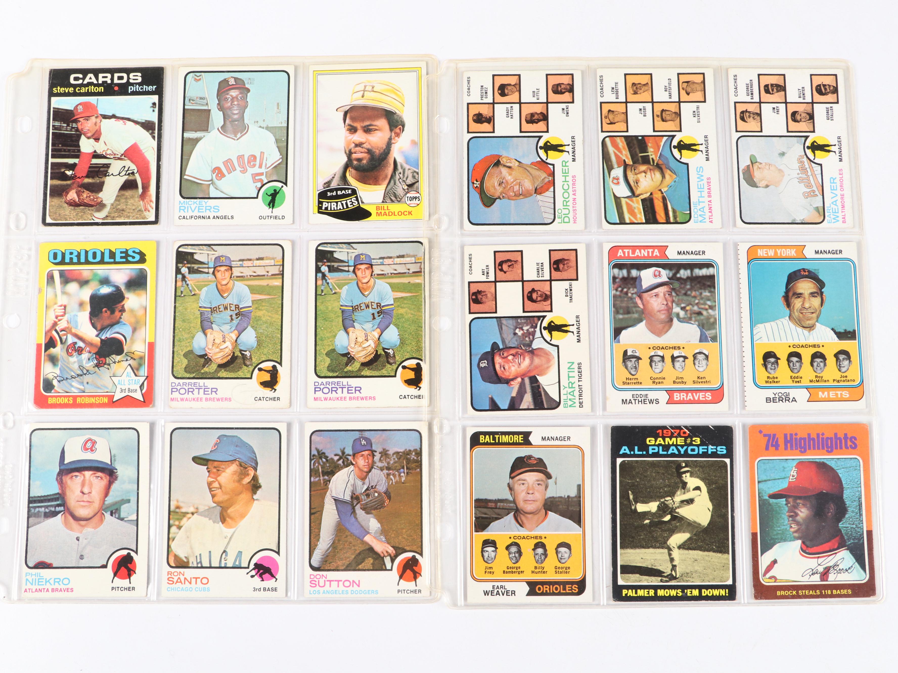 Topps Baseball Cards Featuring Hank Aaron, Bob Gibson, and More, 1970s-1980s