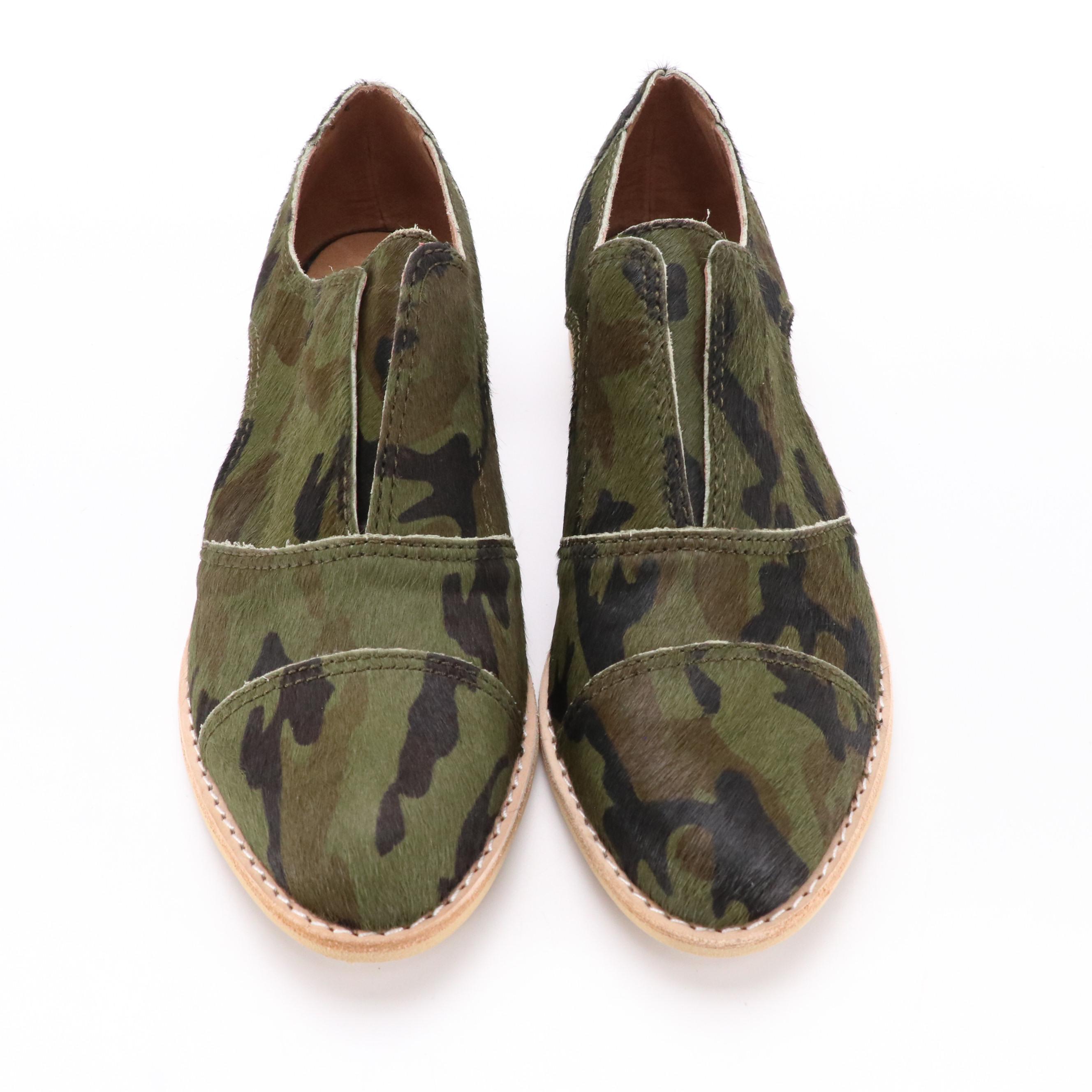 Anthropologie All Black Camo Calf Hair Peekaboo Oxford Shoes in Box