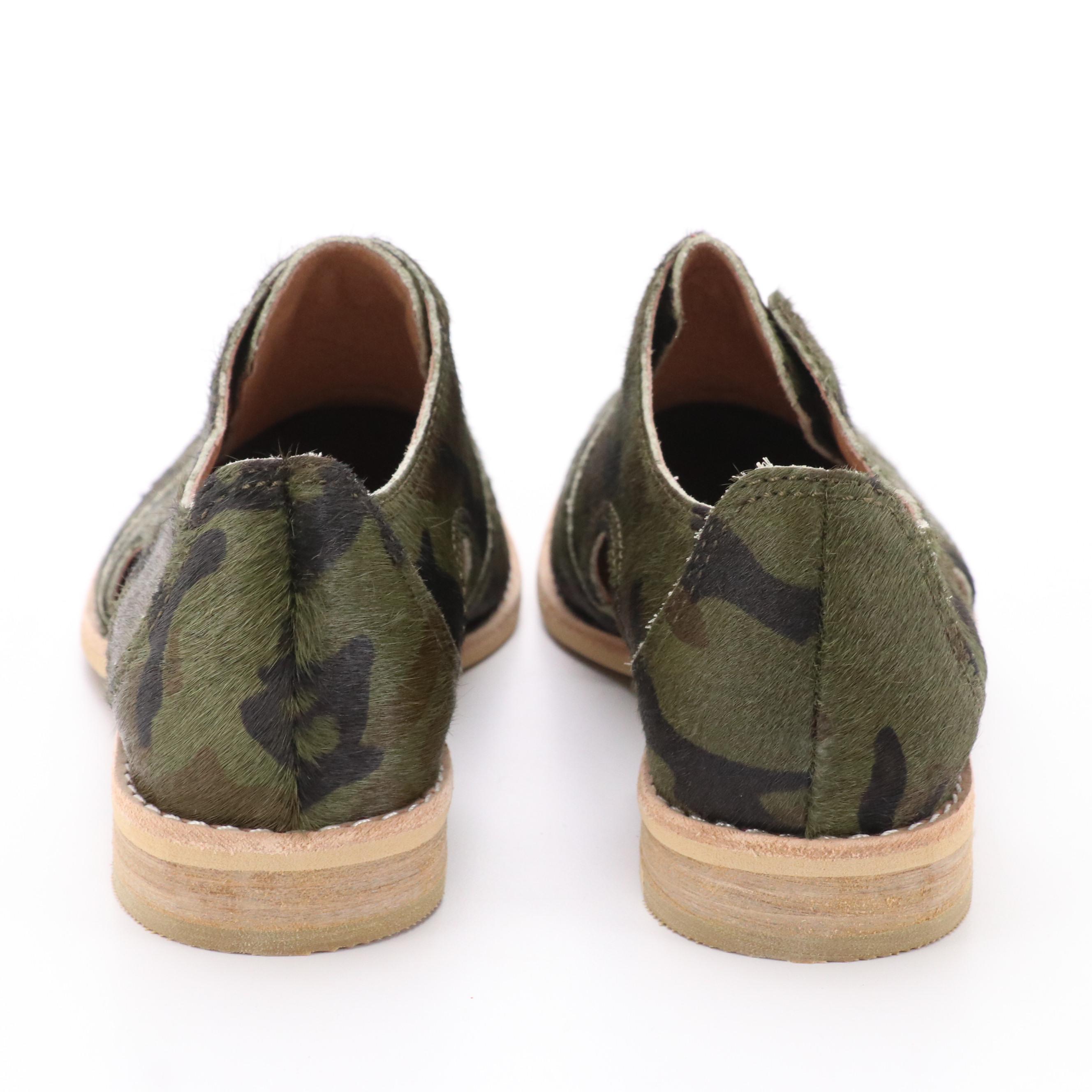 Anthropologie All Black Camo Calf Hair Peekaboo Oxford Shoes in Box