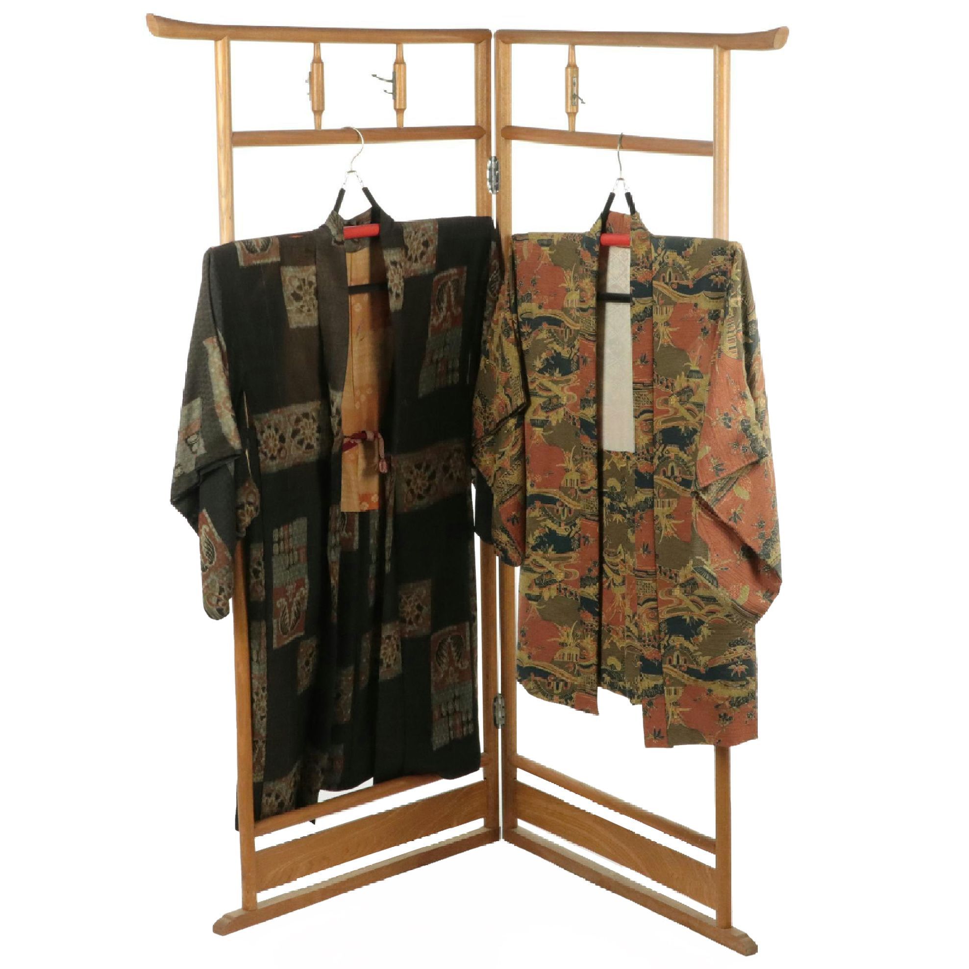 Japanese Haori with Folding Kimono Display Wooden Rack