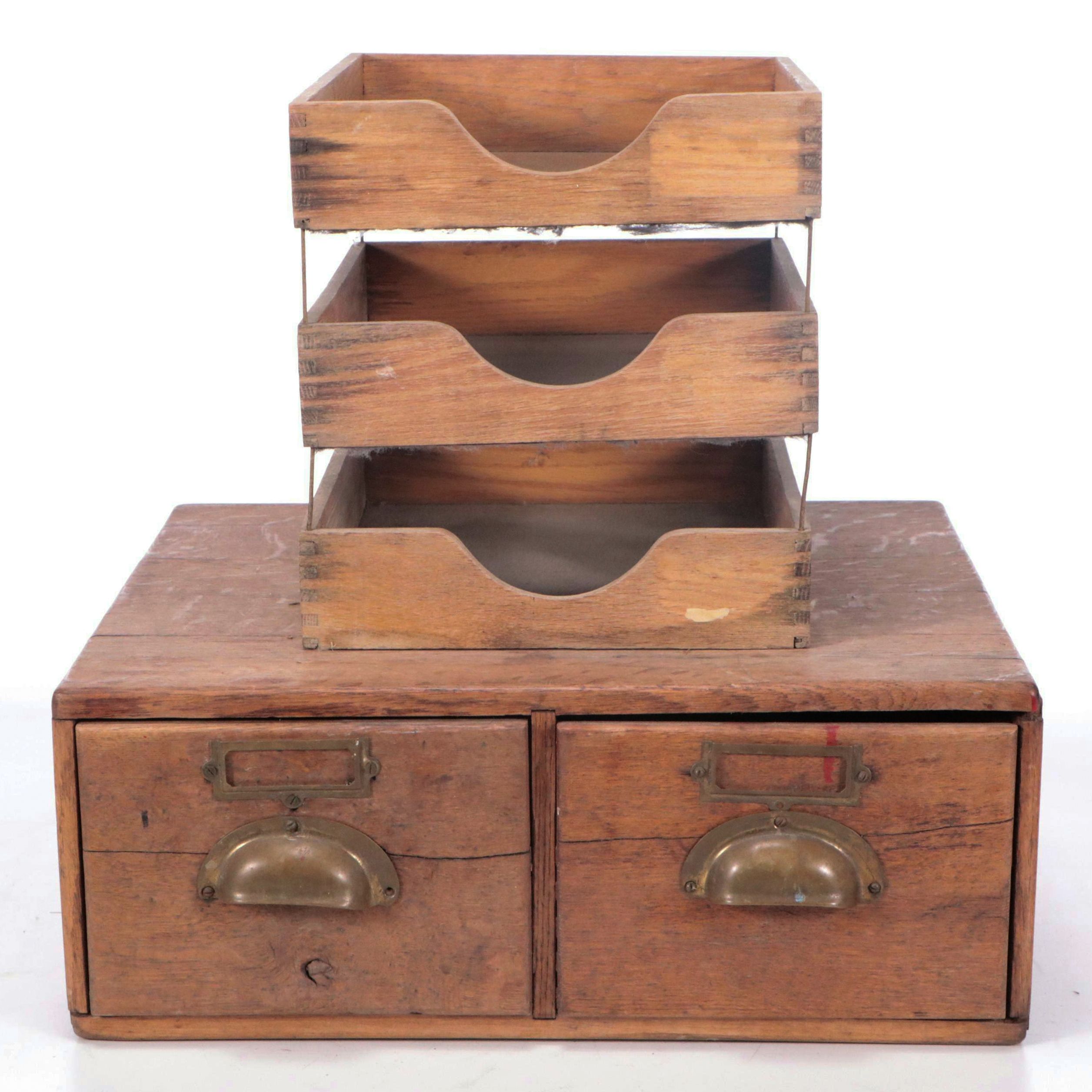 Harry C. Hedberg Wood and Metal Three-Tiered Paper Tray with More