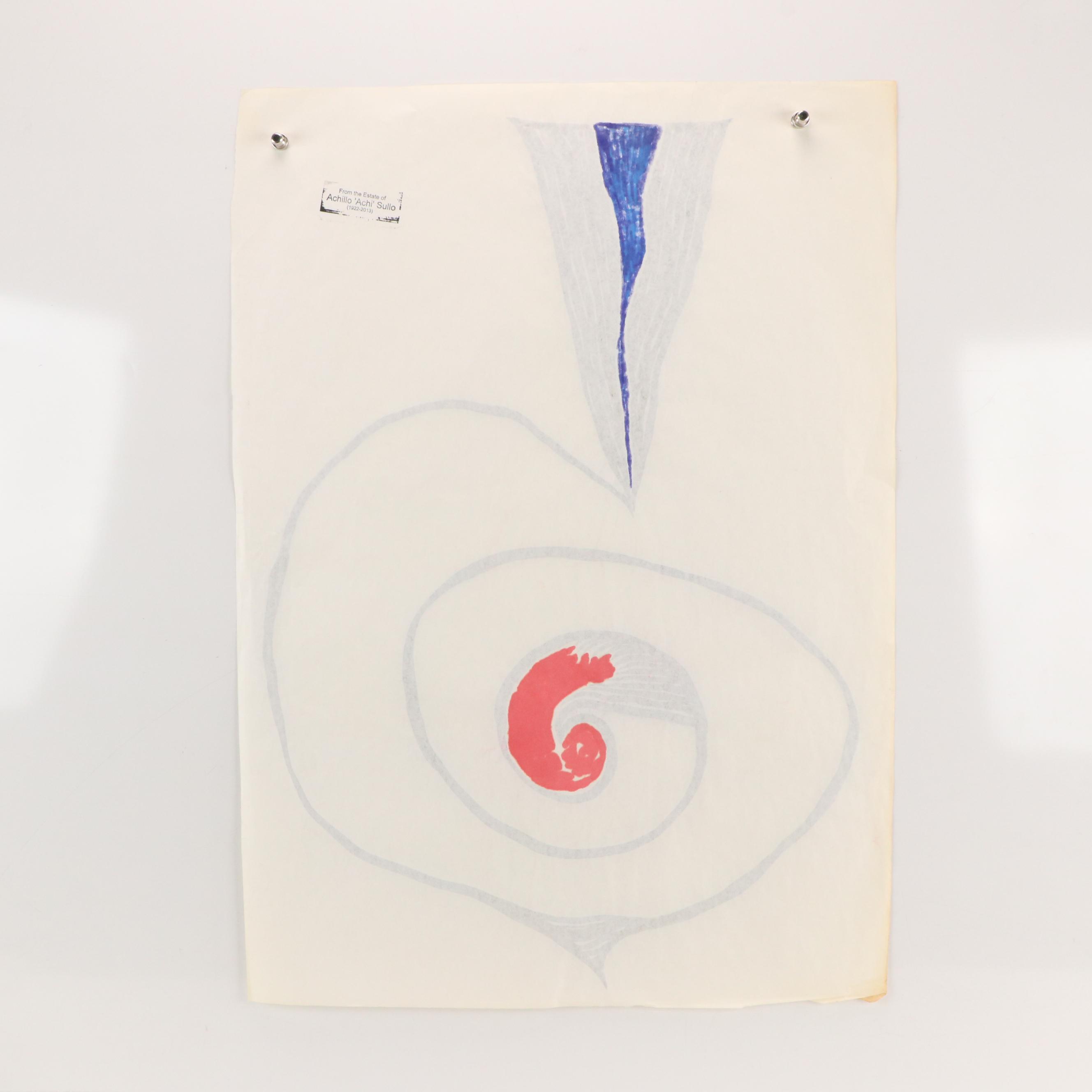 Achillo “Achi” Sullo Modern Biomorphic Drawing, Mid-Late 20th Century
