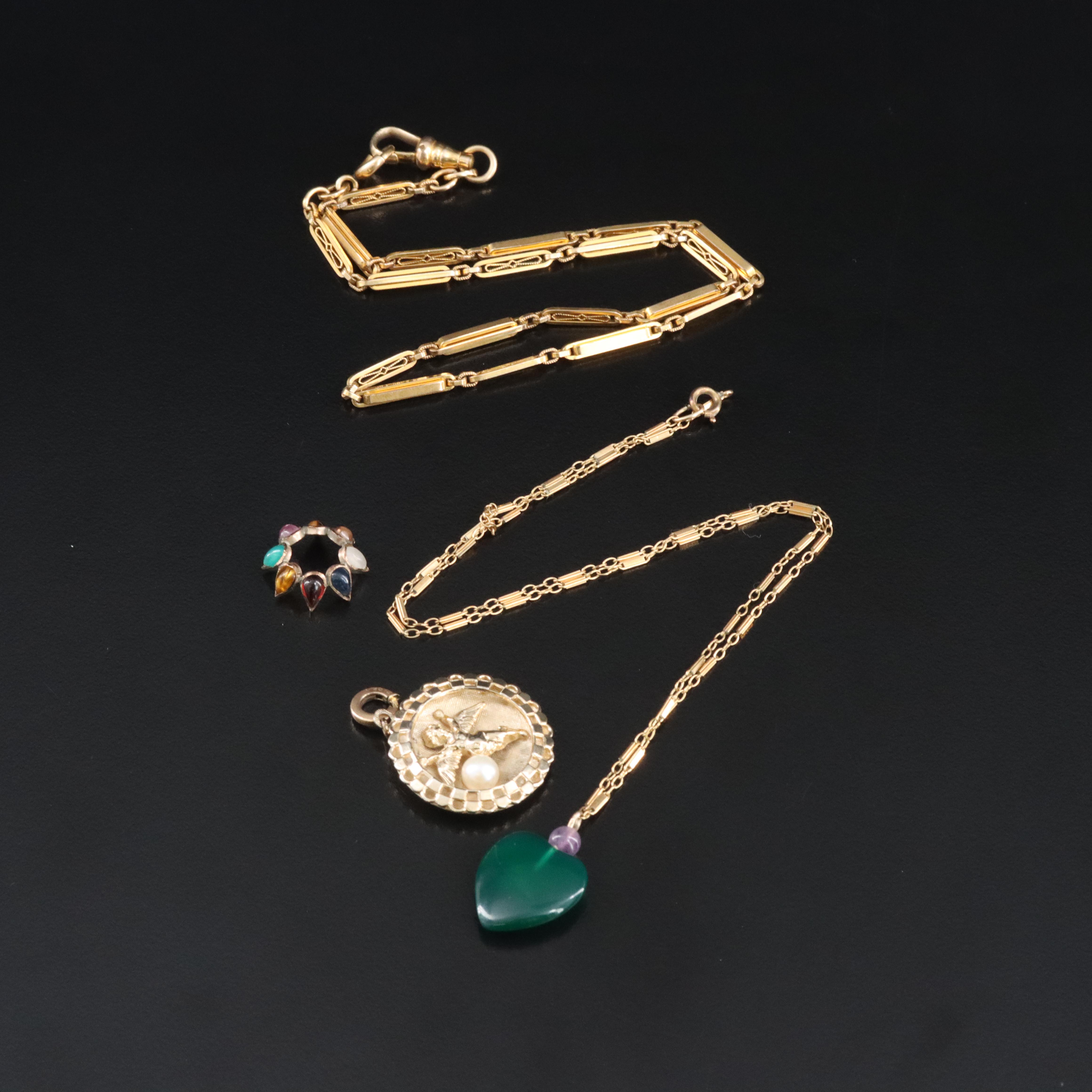 Antique Gold-Filled Watch Chain with Vintage Jewelry Selection